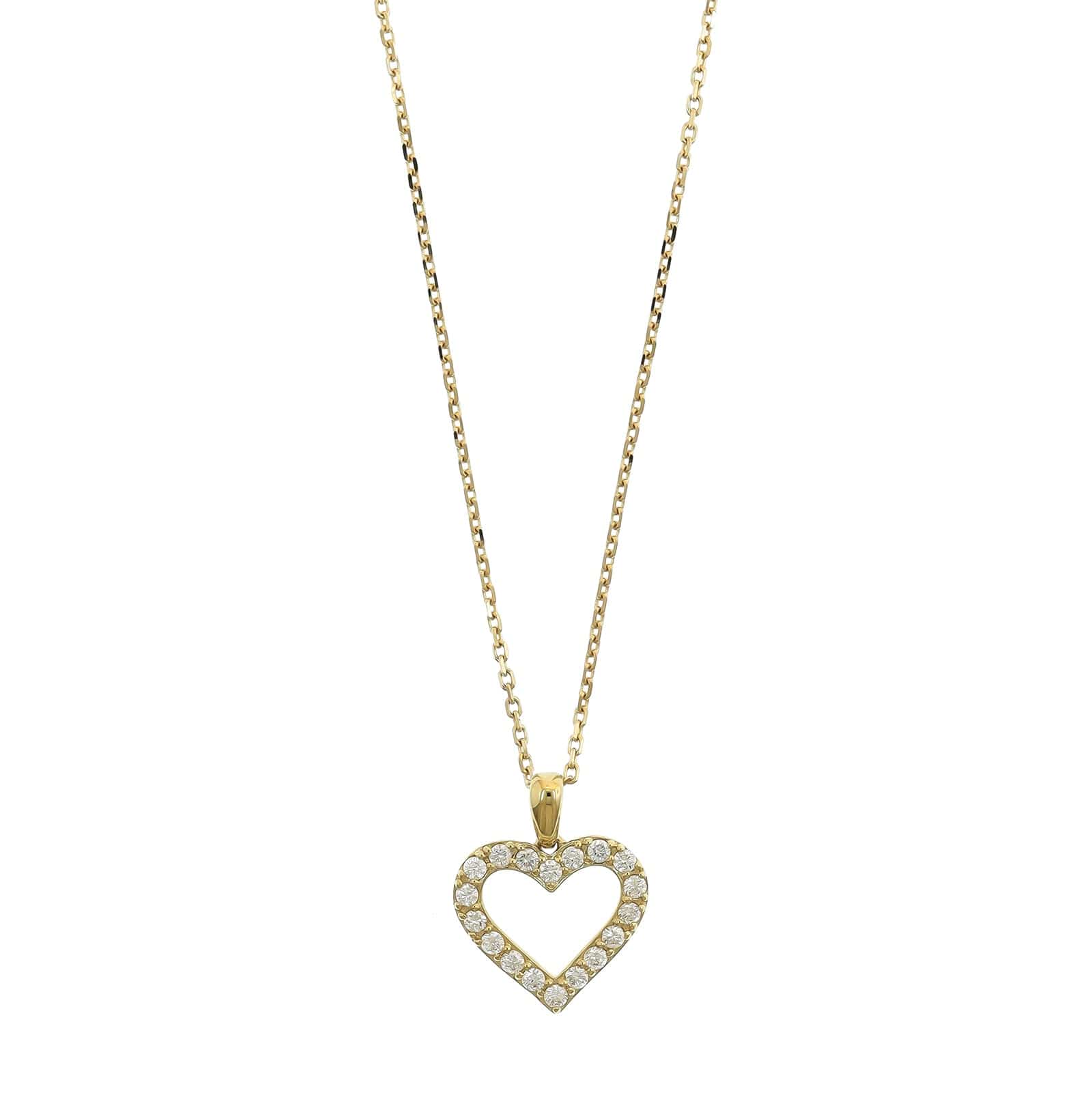 18K Yellow Gold Diamond Heart Pendant Necklace