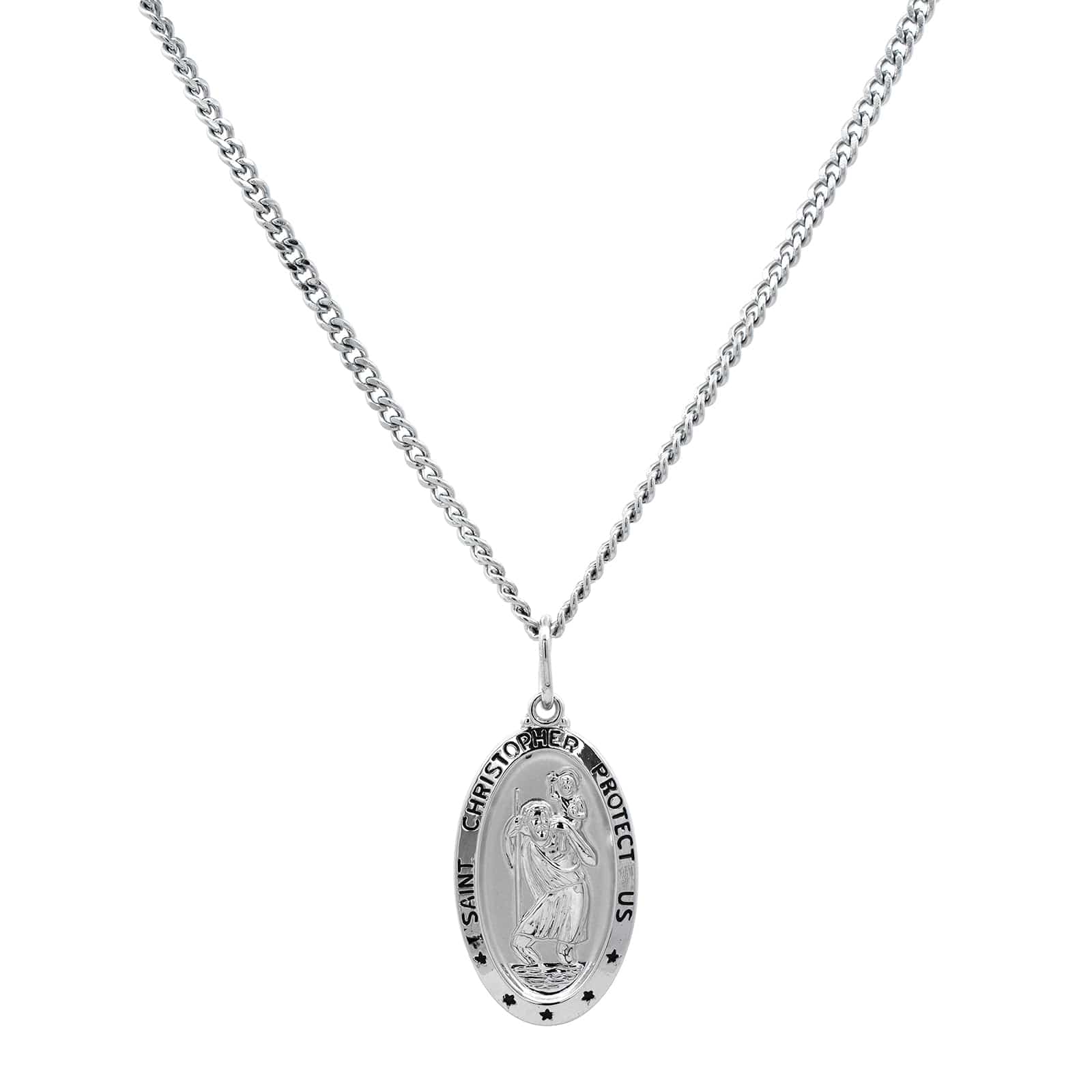 Sterling Silver Oval St. Christopher Pendant Necklace