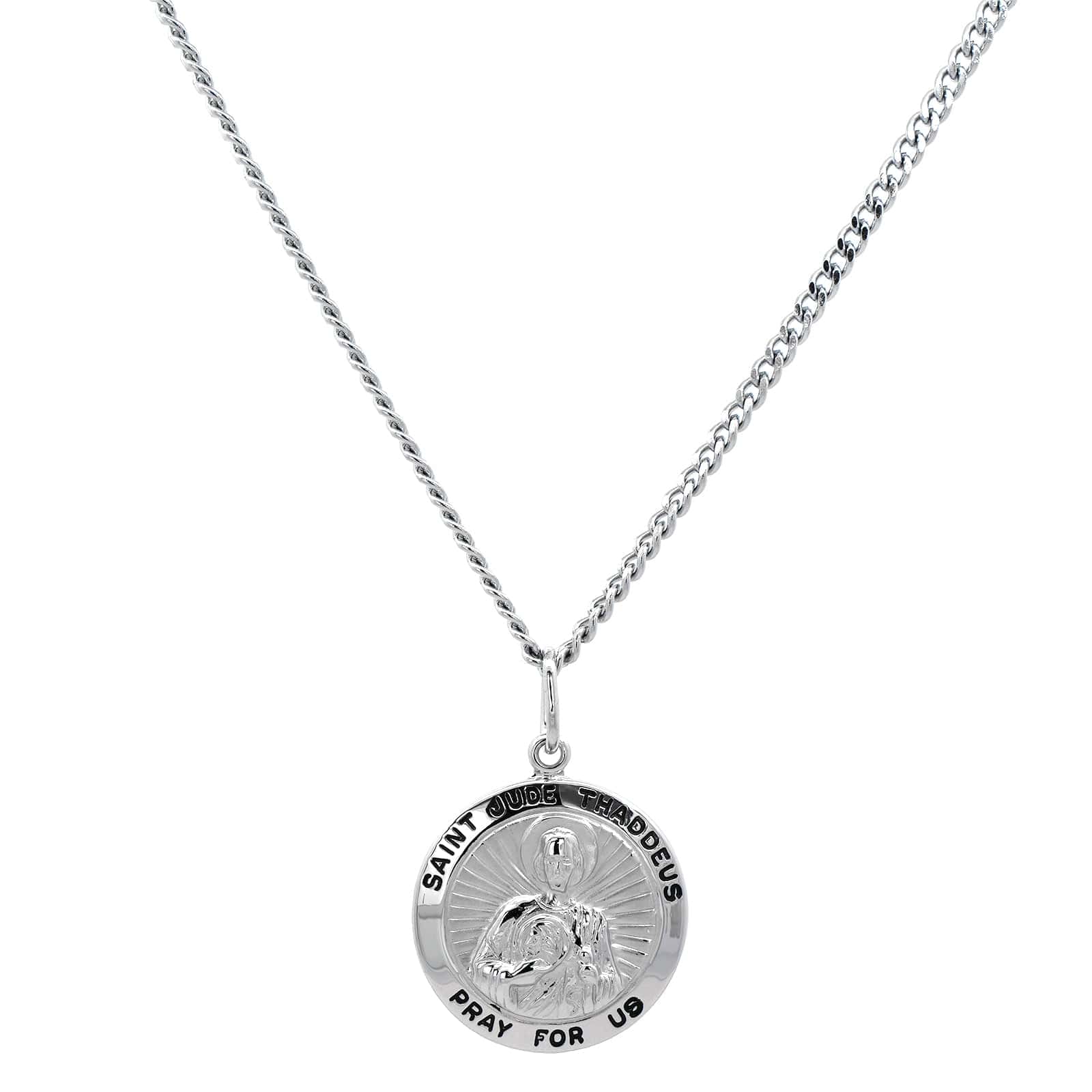 Sterling Silver Round St. Jude Pendant Necklace
