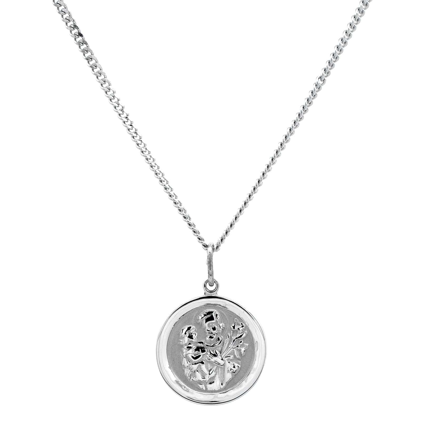 Sterling Silver Round St. Joseph Pendant Necklace