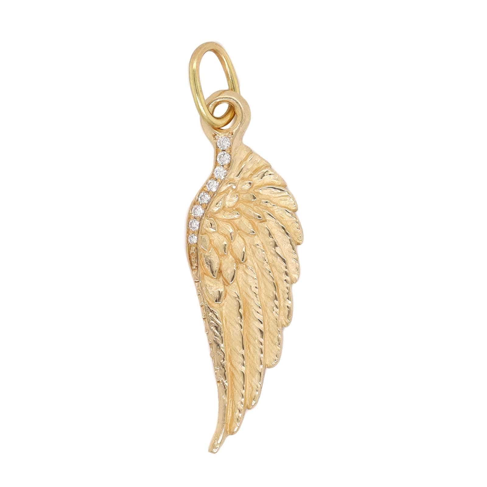14K Yellow Gold Diamond Wing Charm