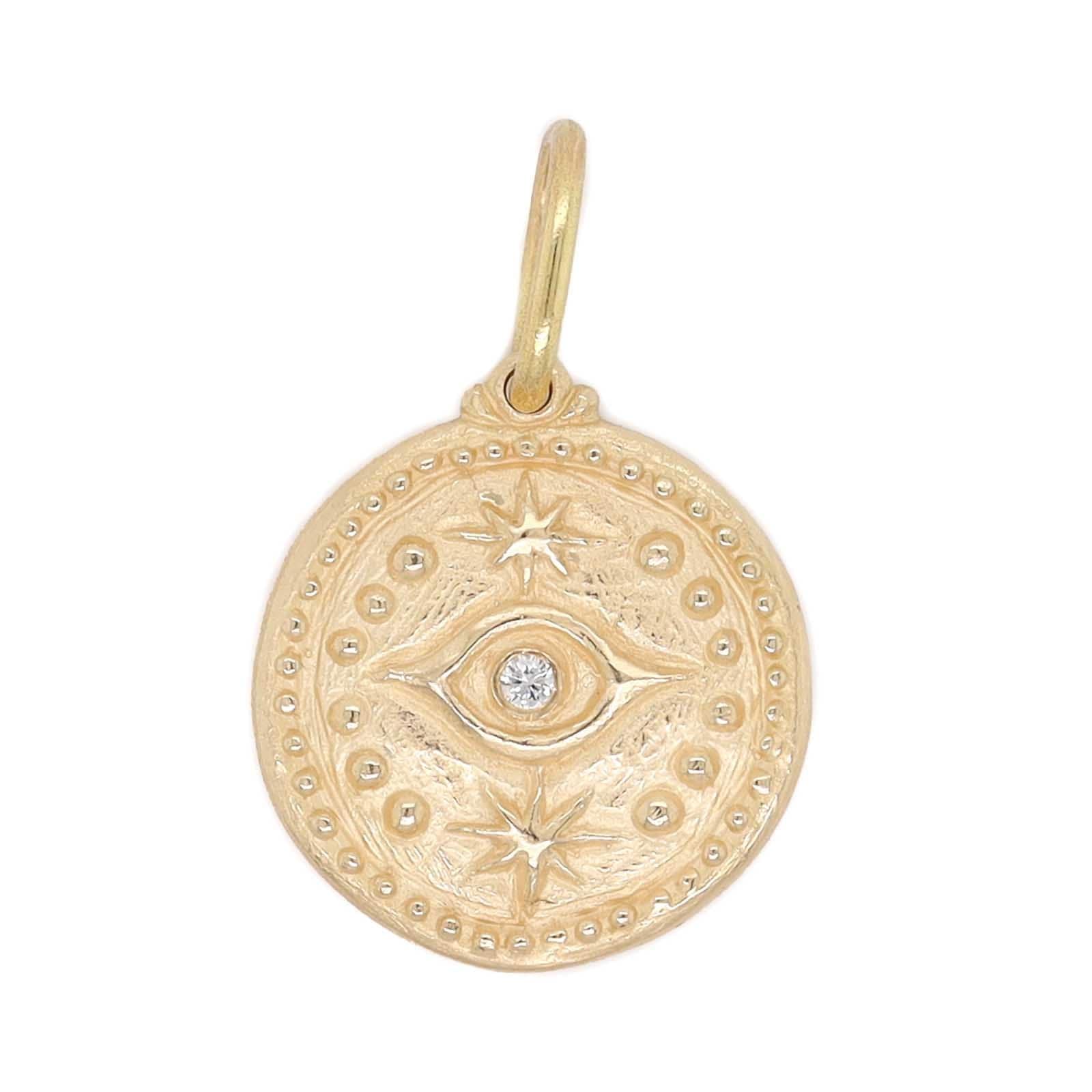 14K Yellow Gold Diamond Evil Eye and Hamsa Reversible Charm