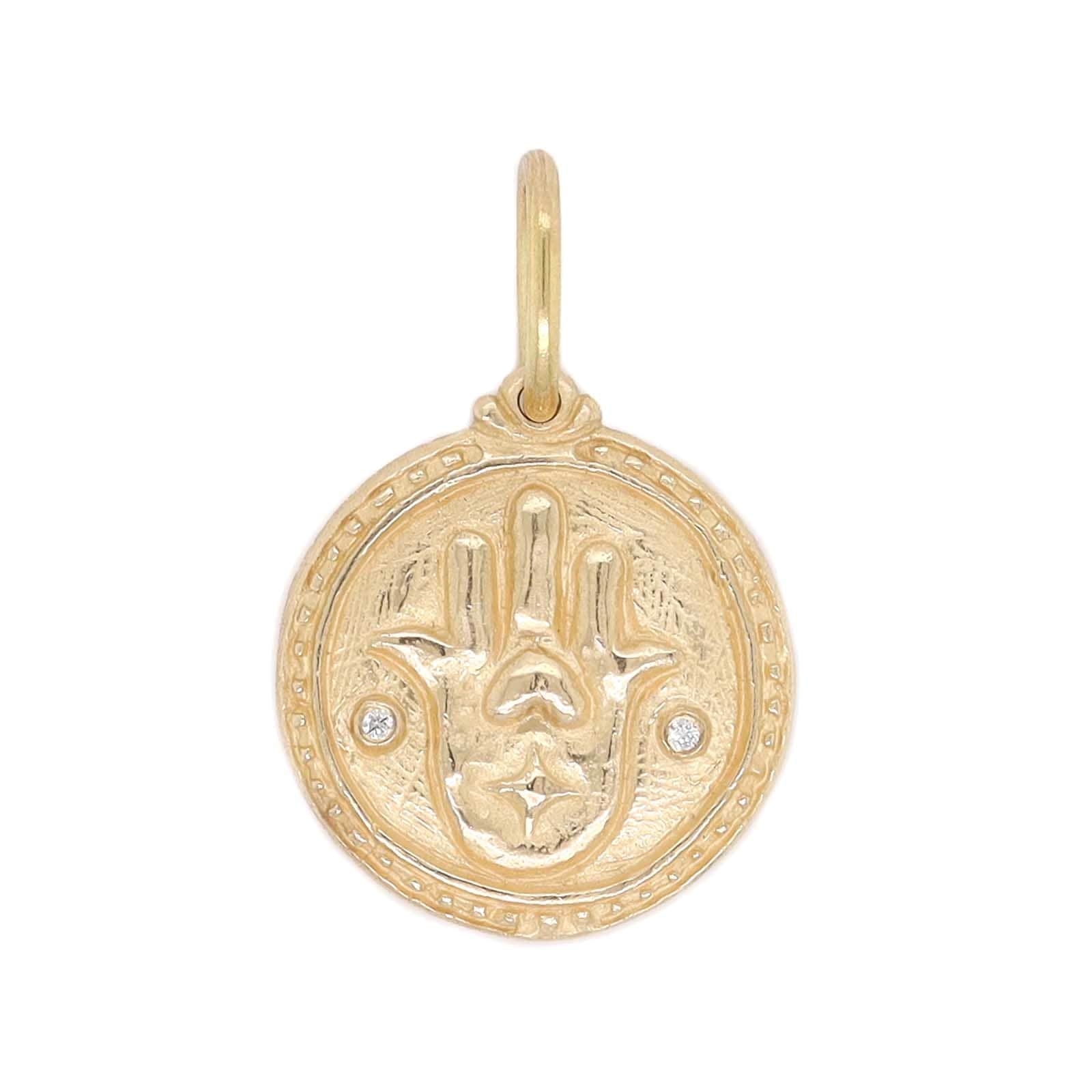 14K Yellow Gold Diamond Evil Eye and Hamsa Reversible Charm - Image 2