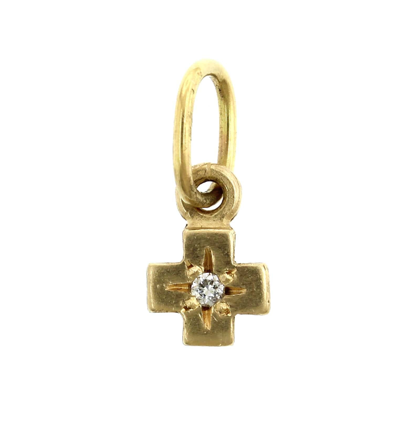 14K Yellow Gold Tiny Cross Diamond Charm - Image 2