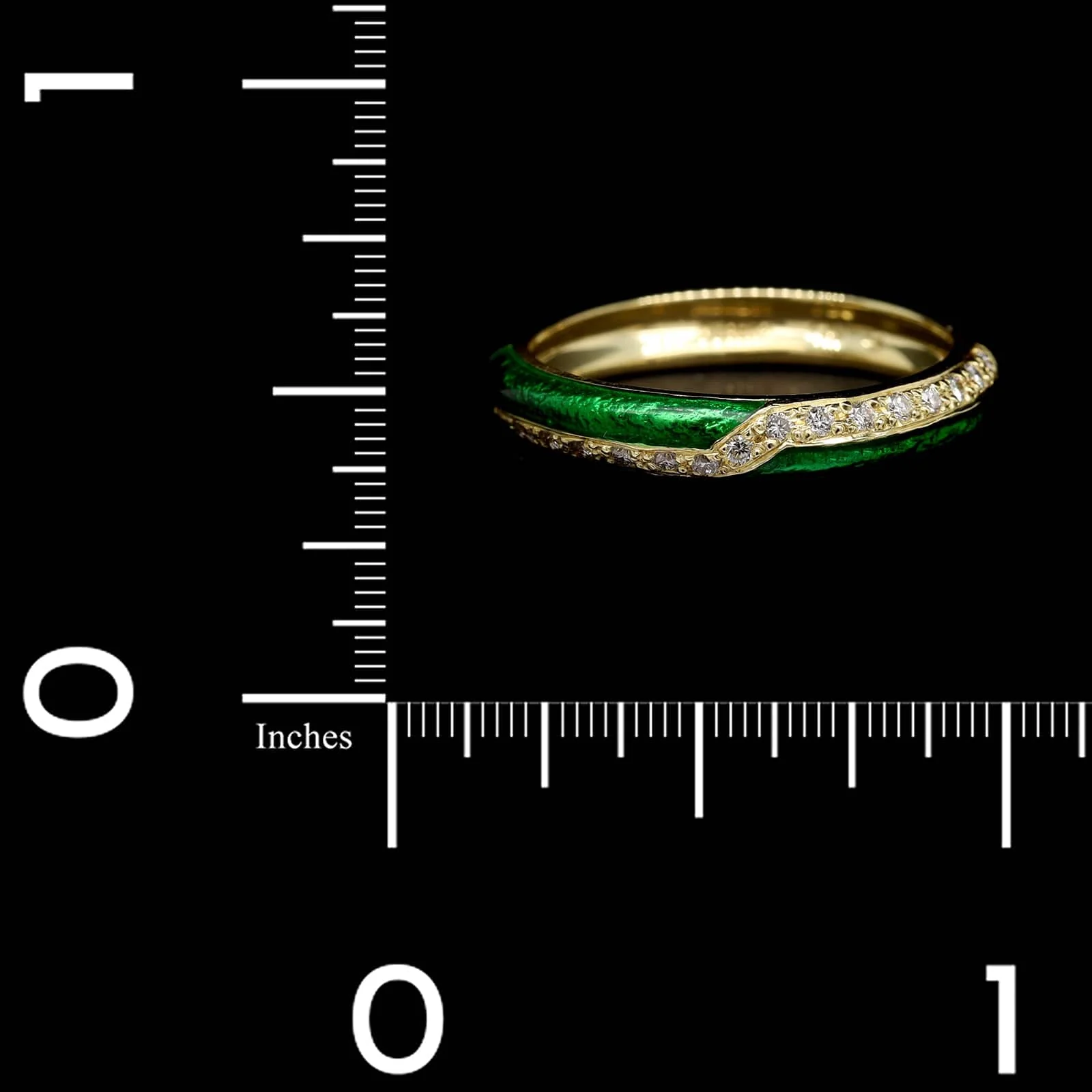 Hidalgo 18K Yellow Gold Estate Diamond and Green Enamel Ring - Image 3