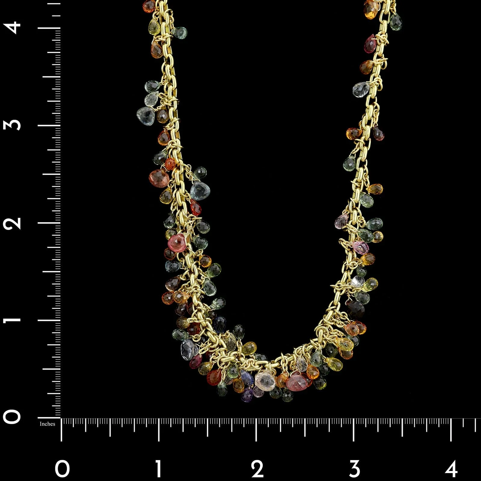 Hughes Bosca 18K Yellow Gold Colored Sapphire Briolette Necklace - Image 3
