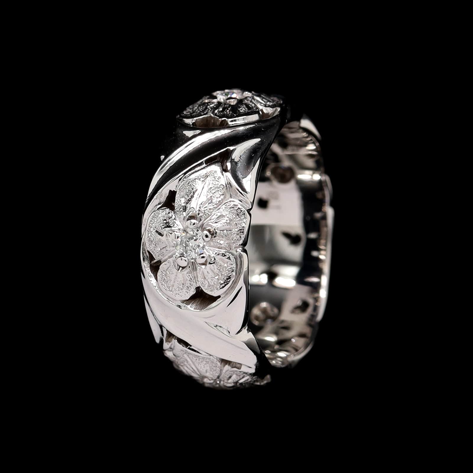 Jabel 18K White Gold Estate Floral Diamond Band - Image 2