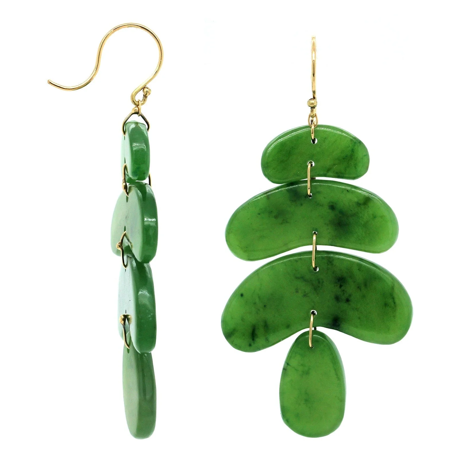 18K Yellow Gold "Small Totem" Jade Drop Earrings