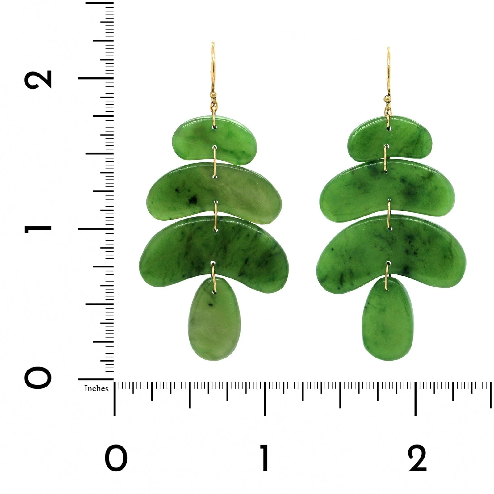 18K Yellow Gold "Small Totem" Jade Drop Earrings - Image 2