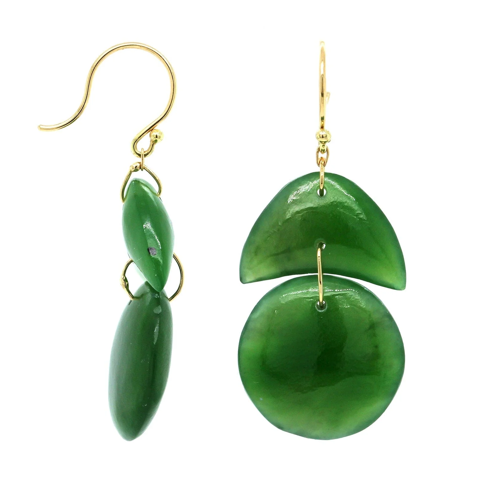 18K Yellow Gold Jade Tiny Arp Earrings - Image 3