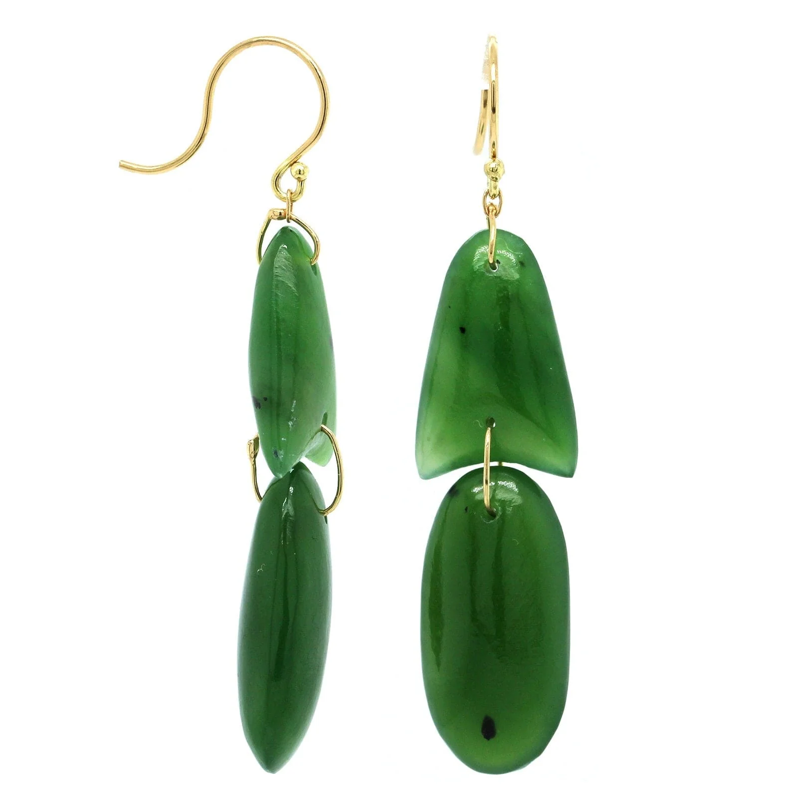 18K Yellow Gold Jade ArrowHead Drop Earrings