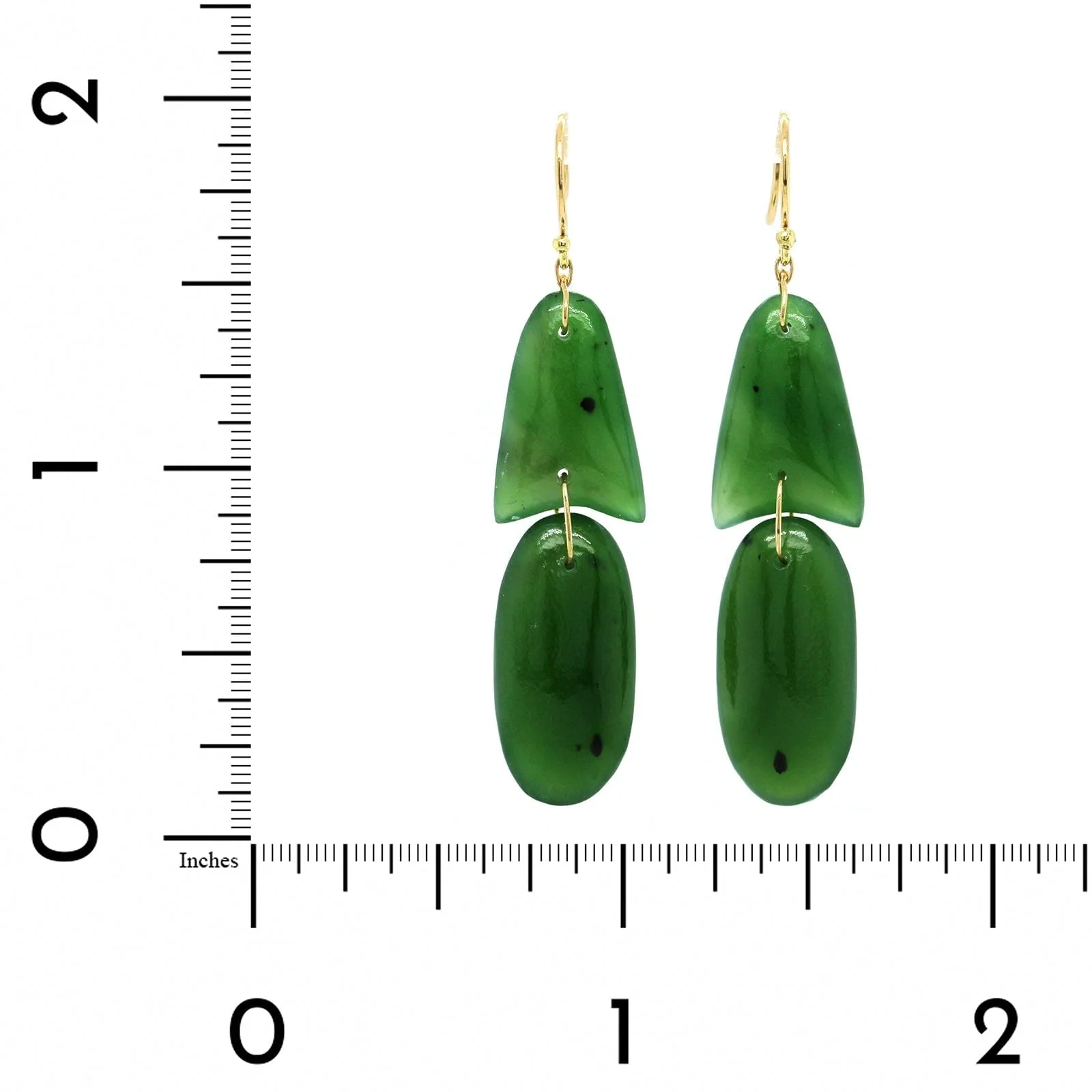 18K Yellow Gold Jade ArrowHead Drop Earrings - Image 2