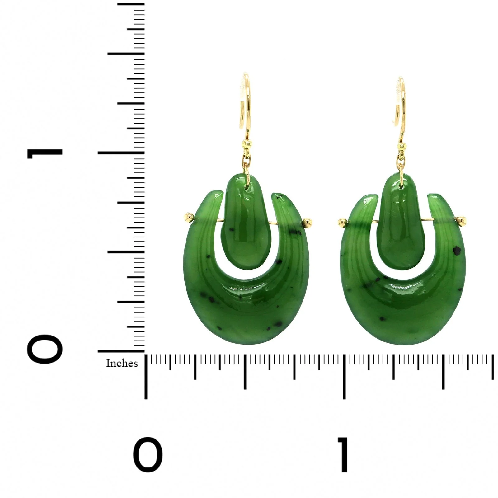 18K Yellow Gold Jade Drop Earrings - Image 2