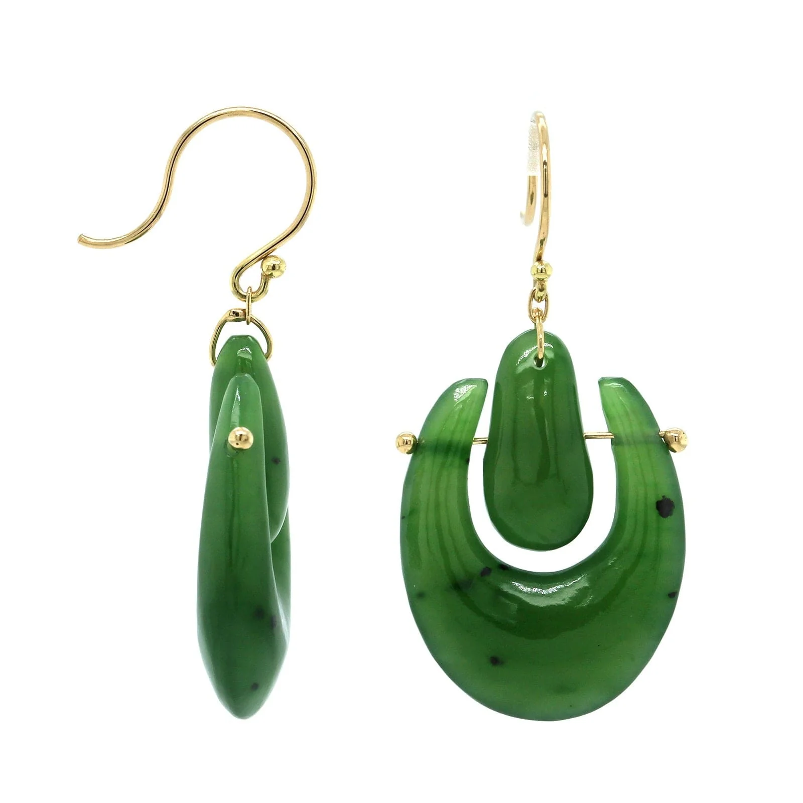 18K Yellow Gold Jade Drop Earrings - Image 3