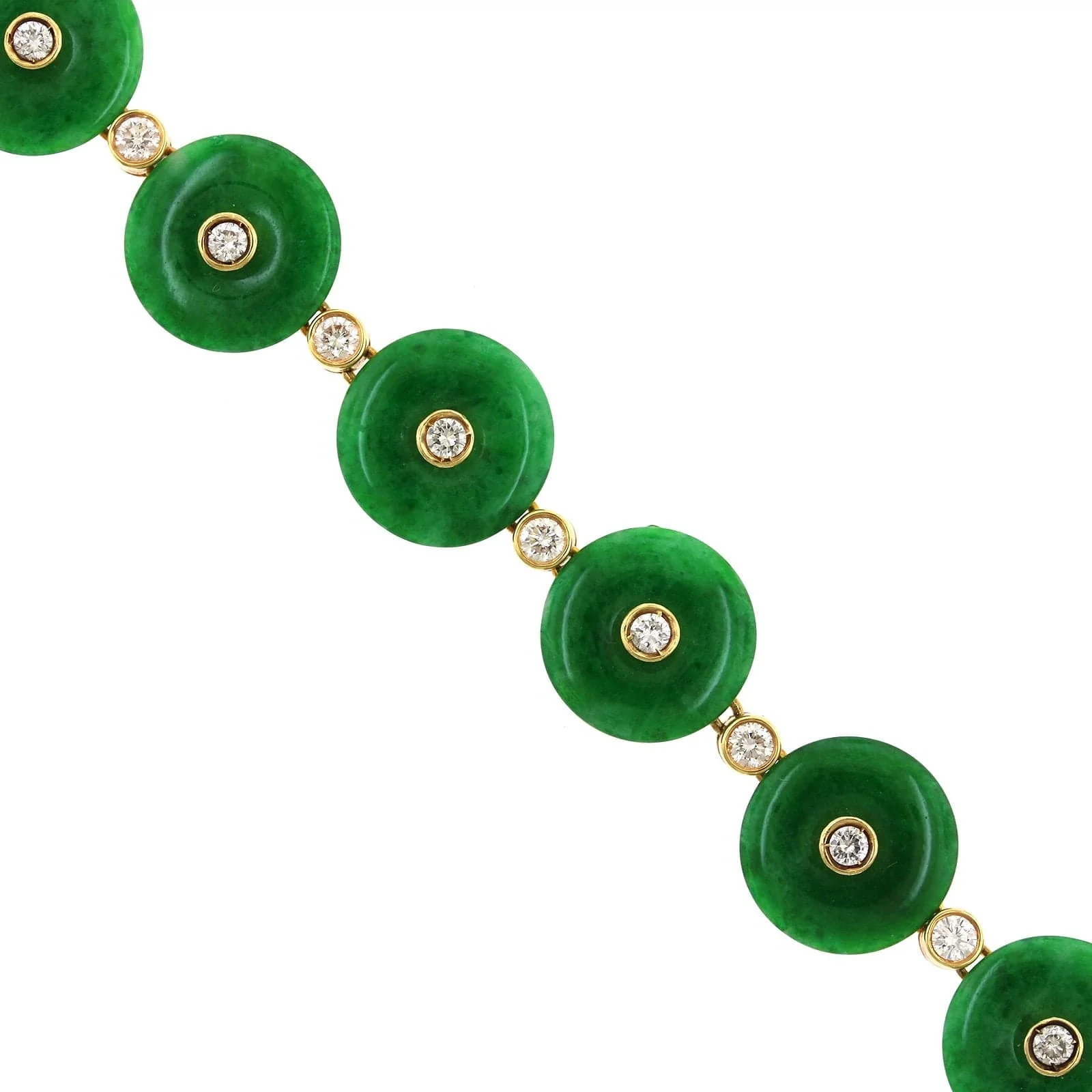 18K Yellow Gold Round Jade Medallion and Diamond Station Bracelet - Image 2
