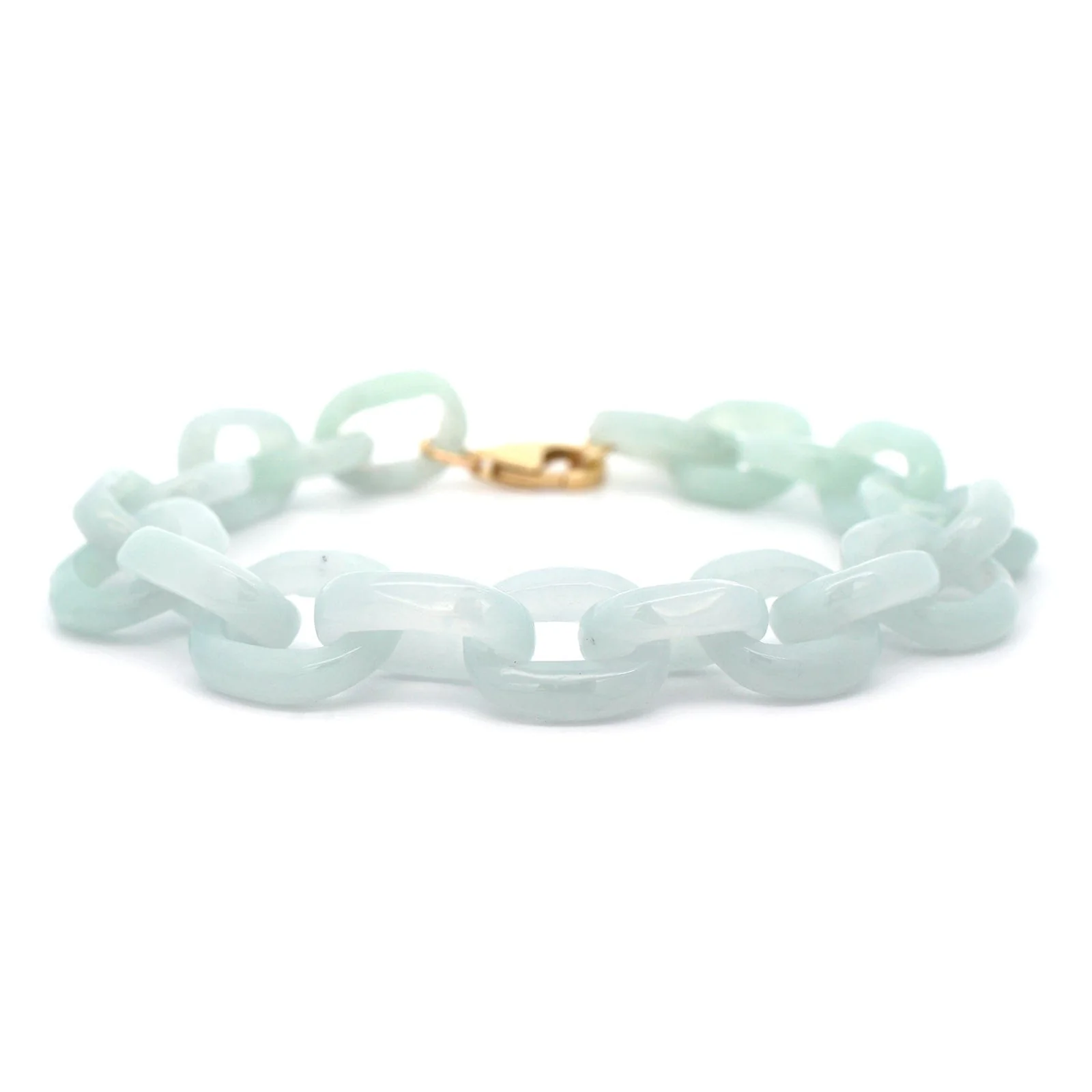 14K Yellow Gold Green Lavender Jade Link Bracelet - Image 4