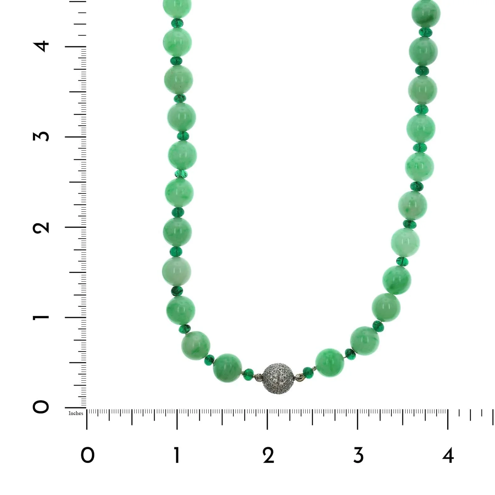 18K White Gold Jade and Emerald Bead Necklace - Image 3