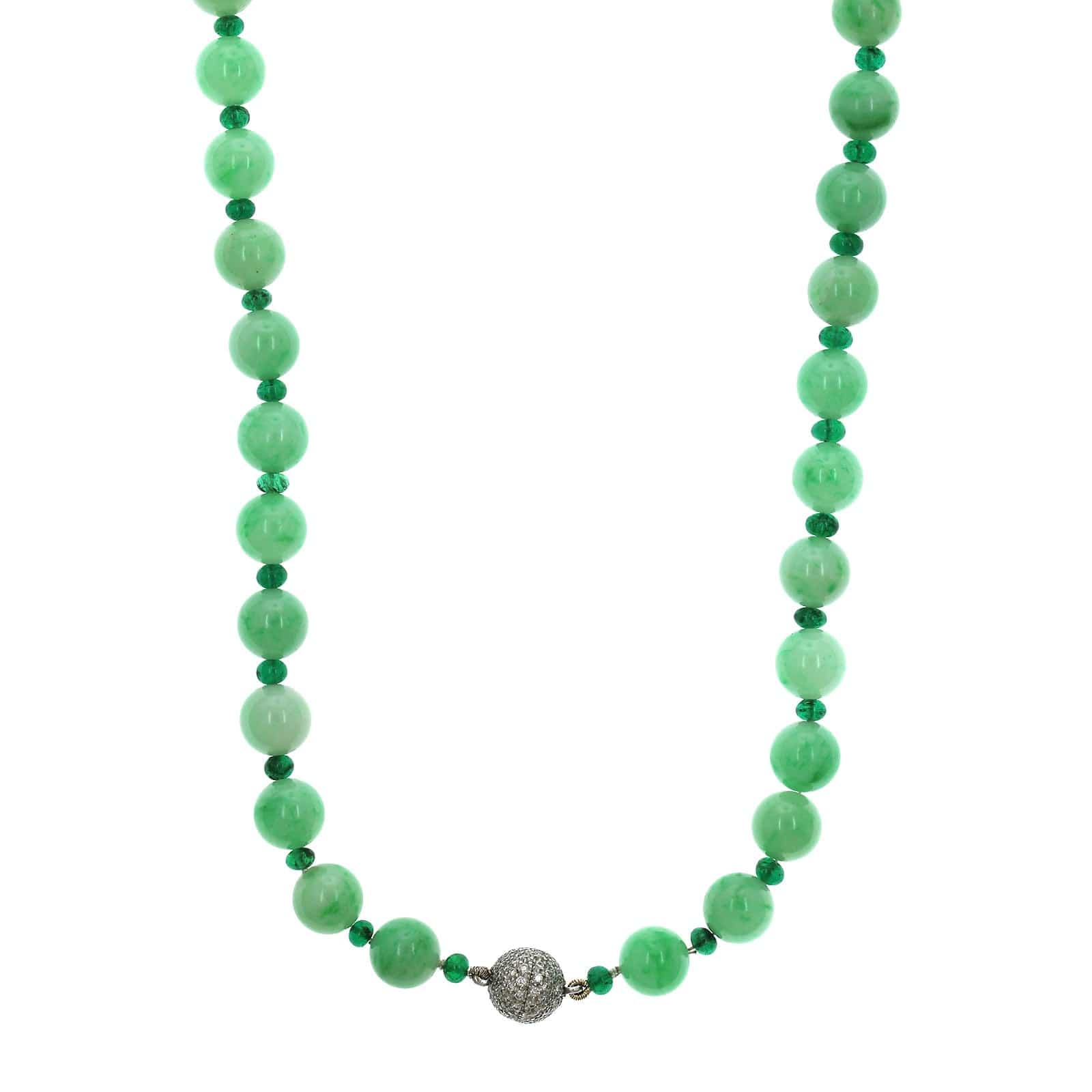 18K White Gold Jade and Emerald Bead Necklace - Image 4