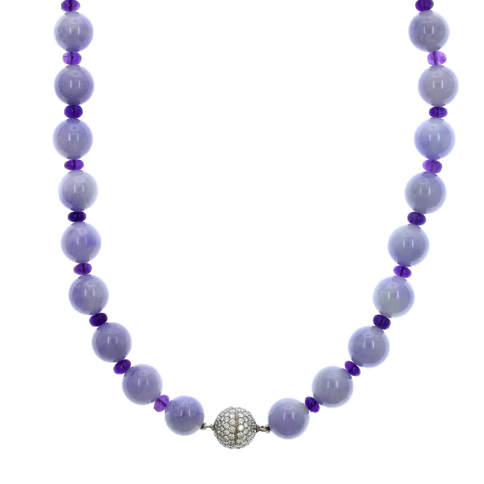 Platinum Lavender Jade and Amethyst Bead Necklace - Image 3