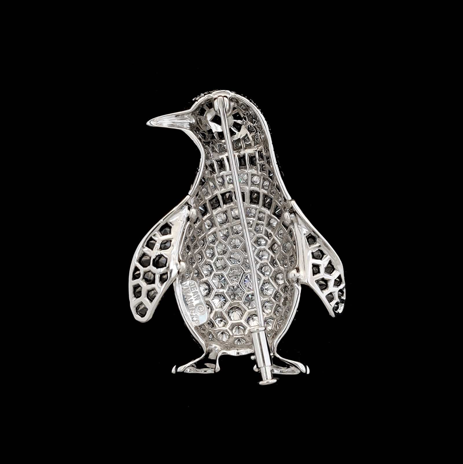 Jean Vitau 18K White Gold Estate Diamond Penguin Pin - Image 2