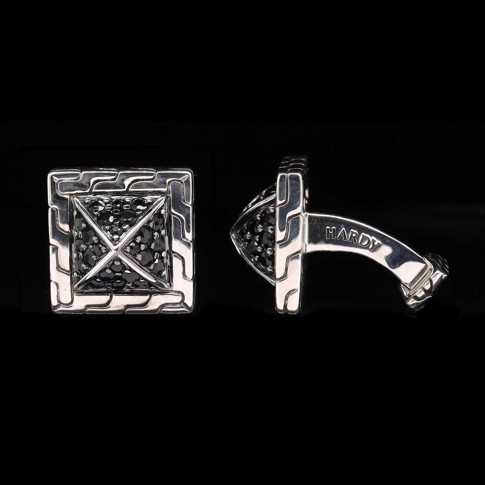 John Hardy Sterling Silver Estate Classic Chain Black Sapphire Cufflinks