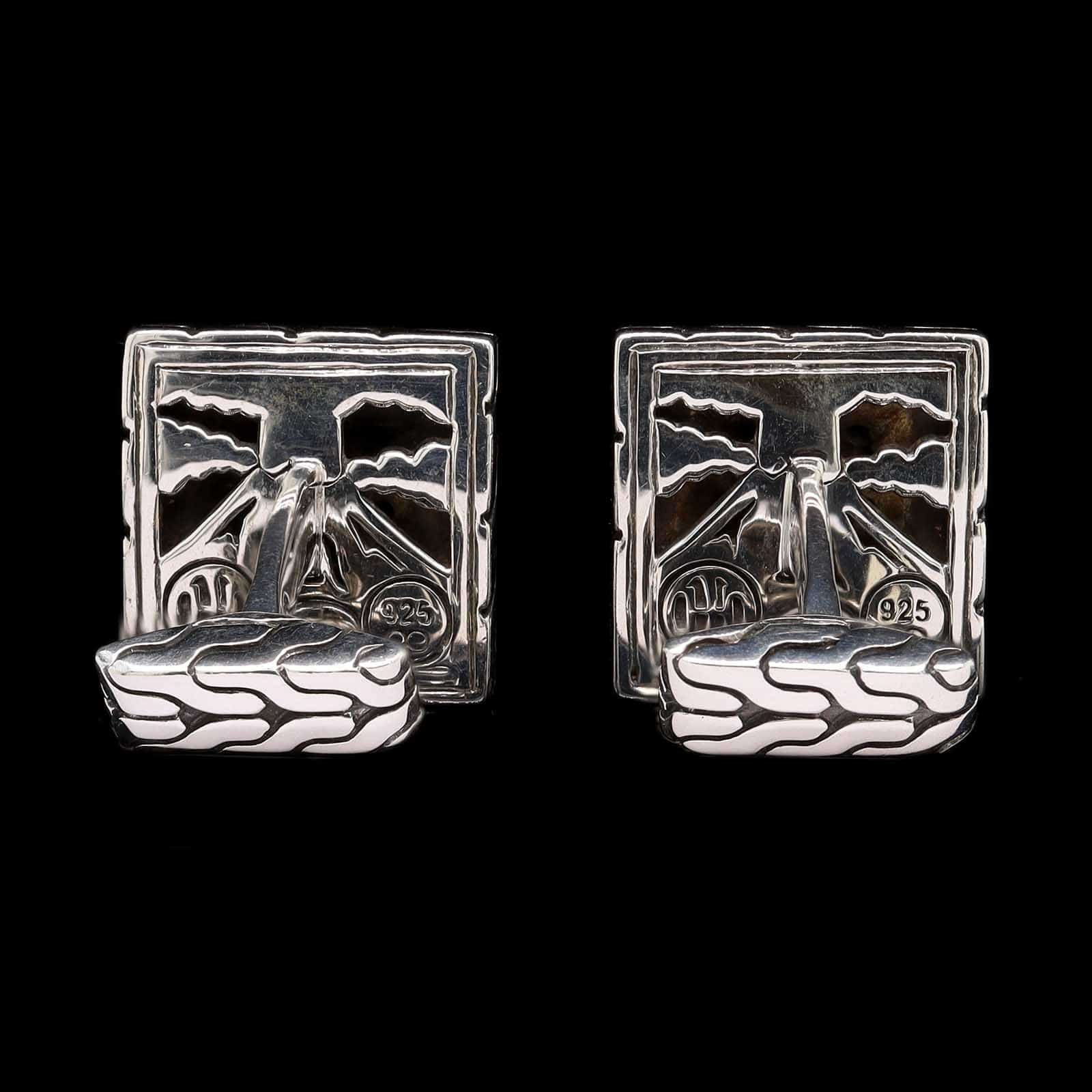 John Hardy Sterling Silver Estate Classic Chain Black Sapphire Cufflinks - Image 2