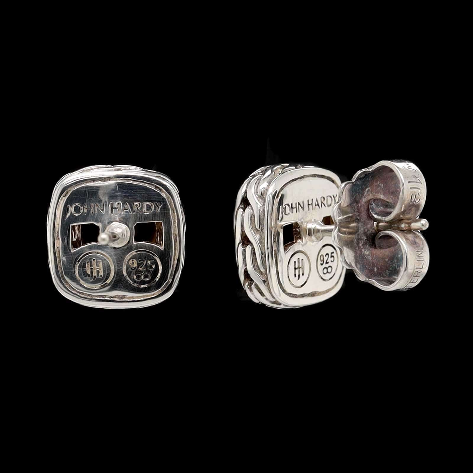 John Hardy Sterling Silver Estate Classic Chain Cushion Citrine Stud Earrings - Image 2