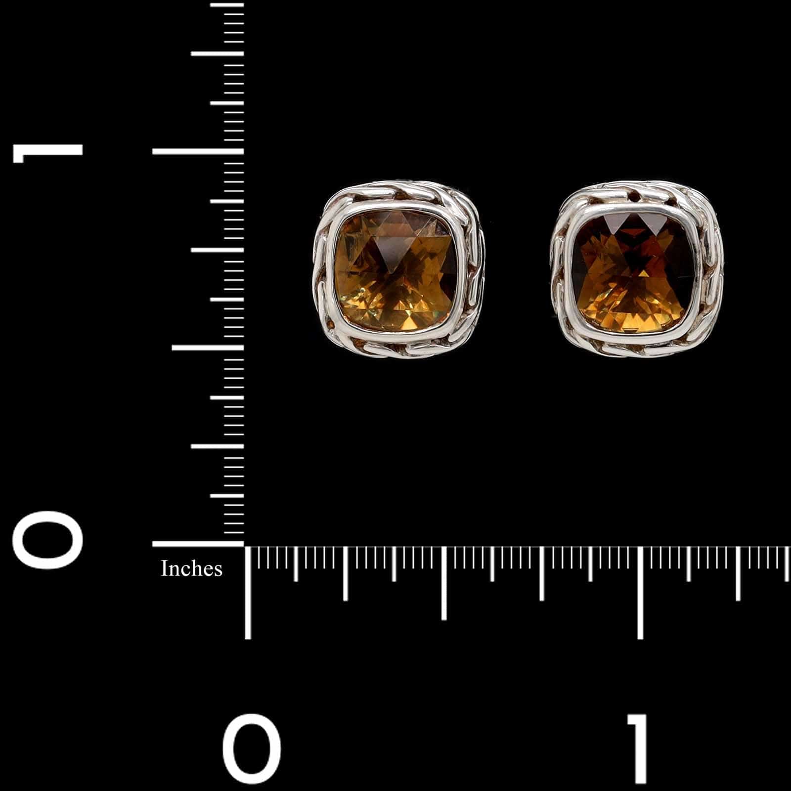 John Hardy Sterling Silver Estate Classic Chain Cushion Citrine Stud Earrings - Image 3