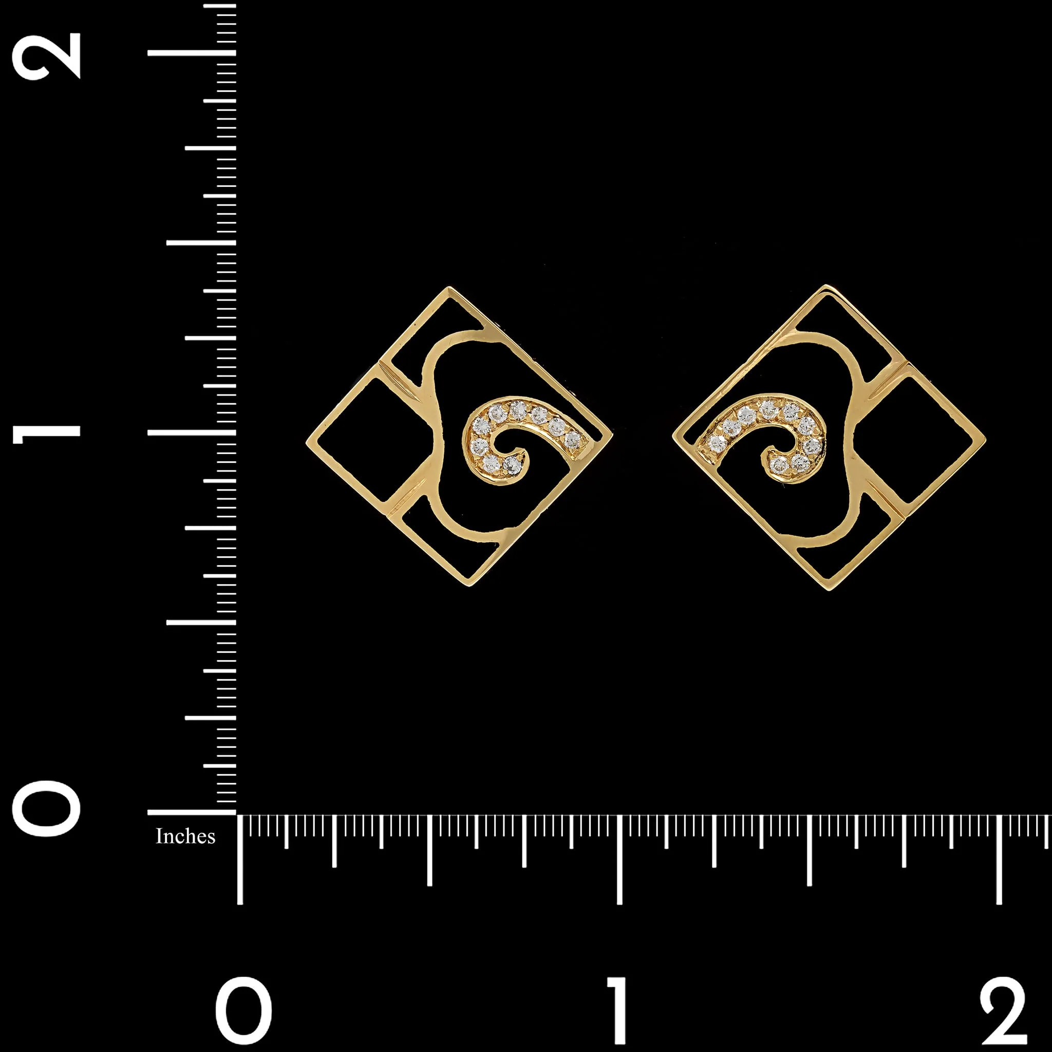 La Nouvelle Bague 18K Yellow Gold Estate Enamel and Diamond Earrings - Image 2