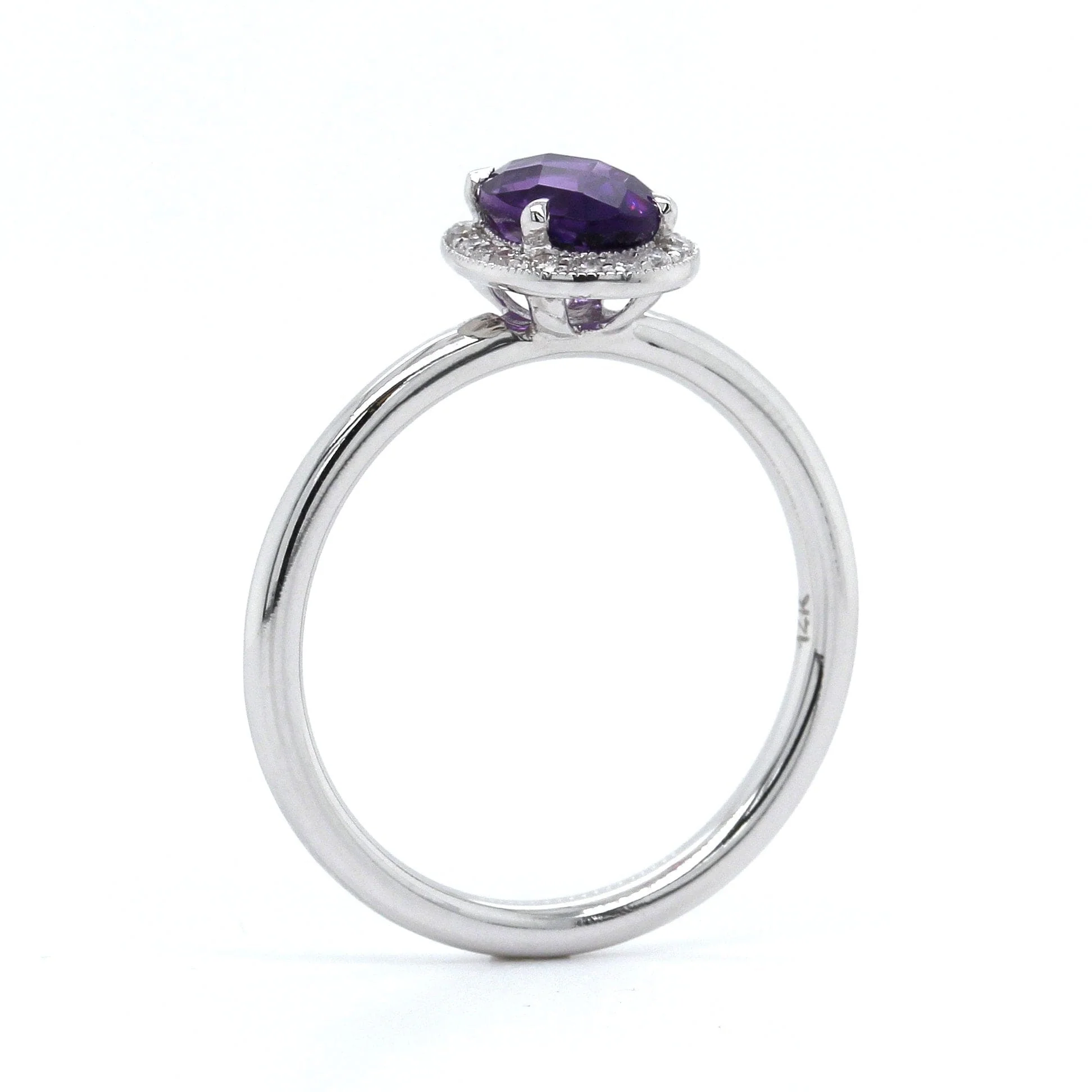 14K White Gold Amethyst with Diamond Halo Ring - Image 2