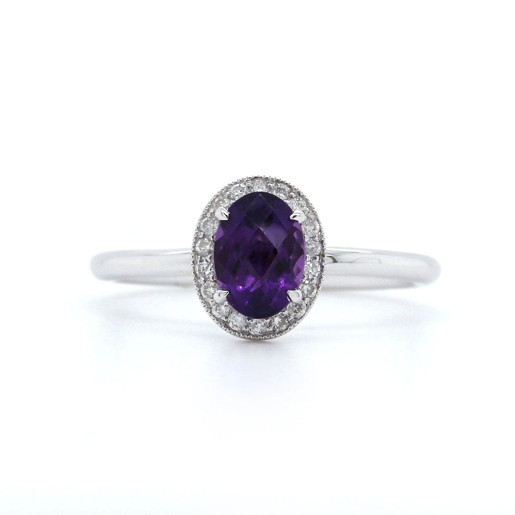 14K White Gold Amethyst with Diamond Halo Ring - Image 4