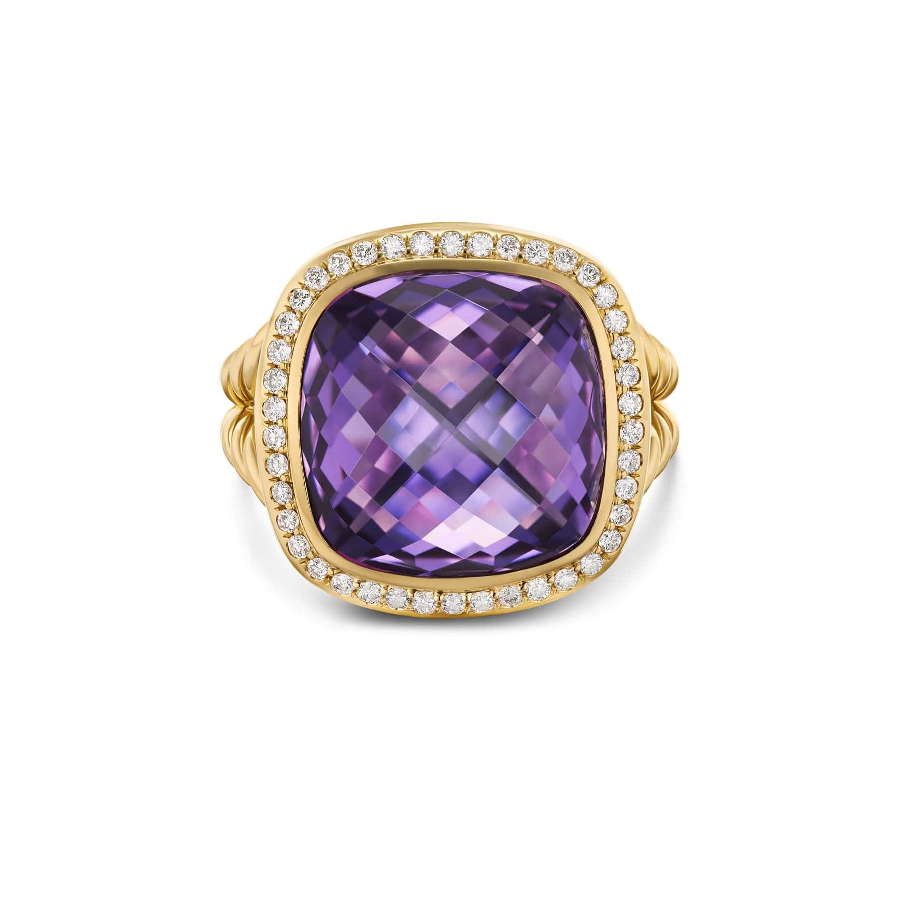 Albion® Ring 18K Yellow Gold with Amethyst and Diamonds, 11mm
