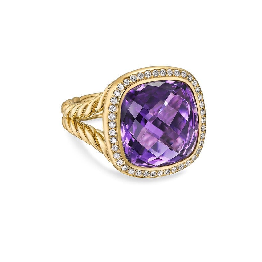 Albion® Ring 18K Yellow Gold with Amethyst and Diamonds, 11mm - Image 2
