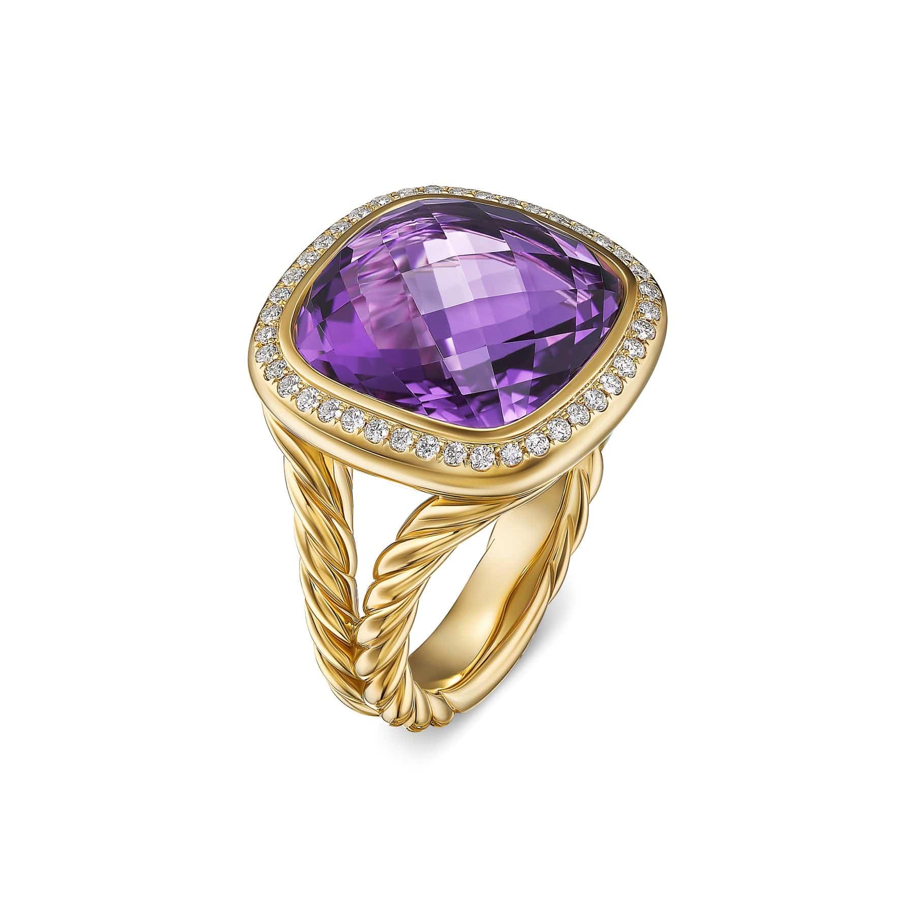 Albion® Ring 18K Yellow Gold with Amethyst and Diamonds, 11mm - Image 3