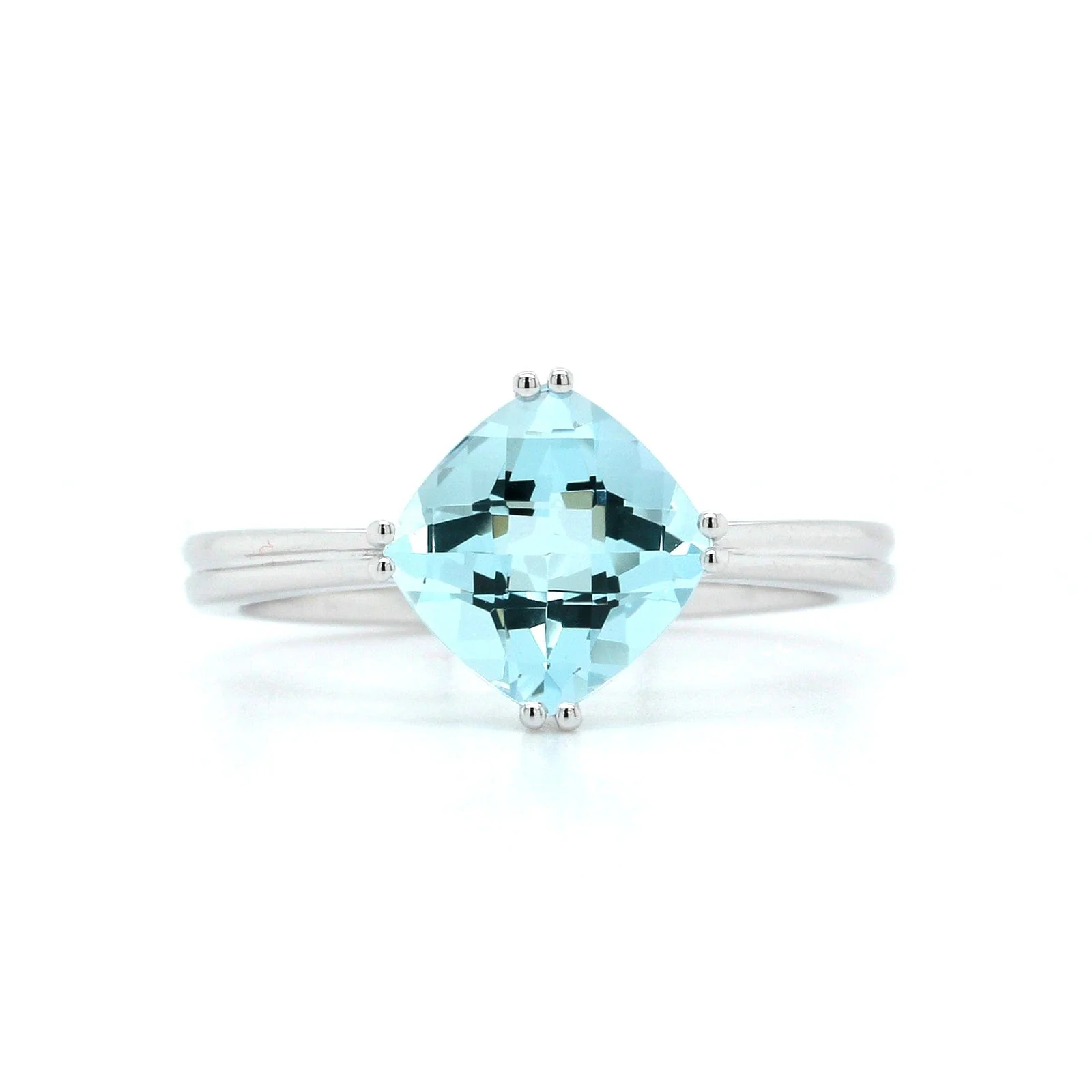 14K White Gold Cushion Aquamarine Ring