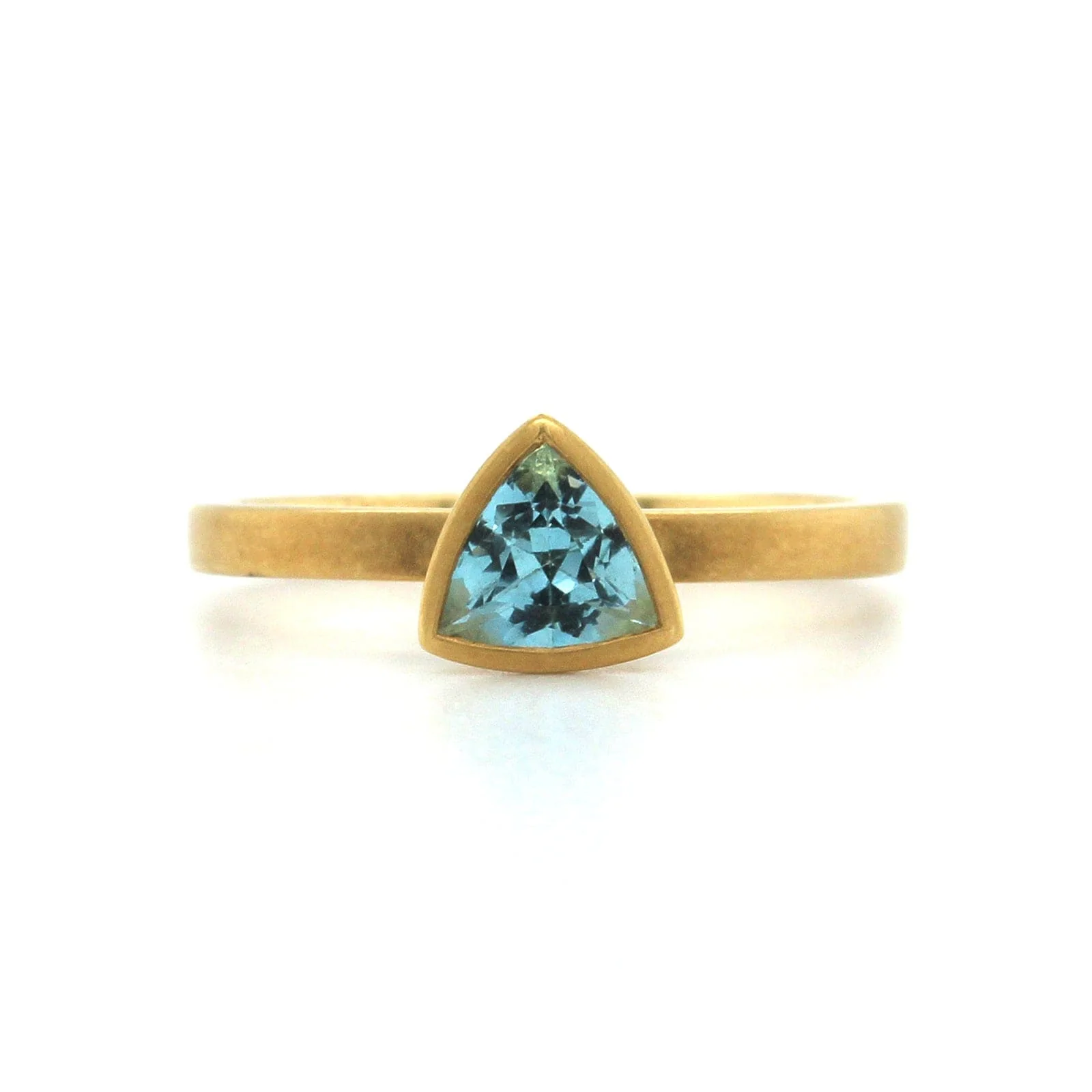 18K Yellow Gold Trillion Cut Aquamarine Ring
