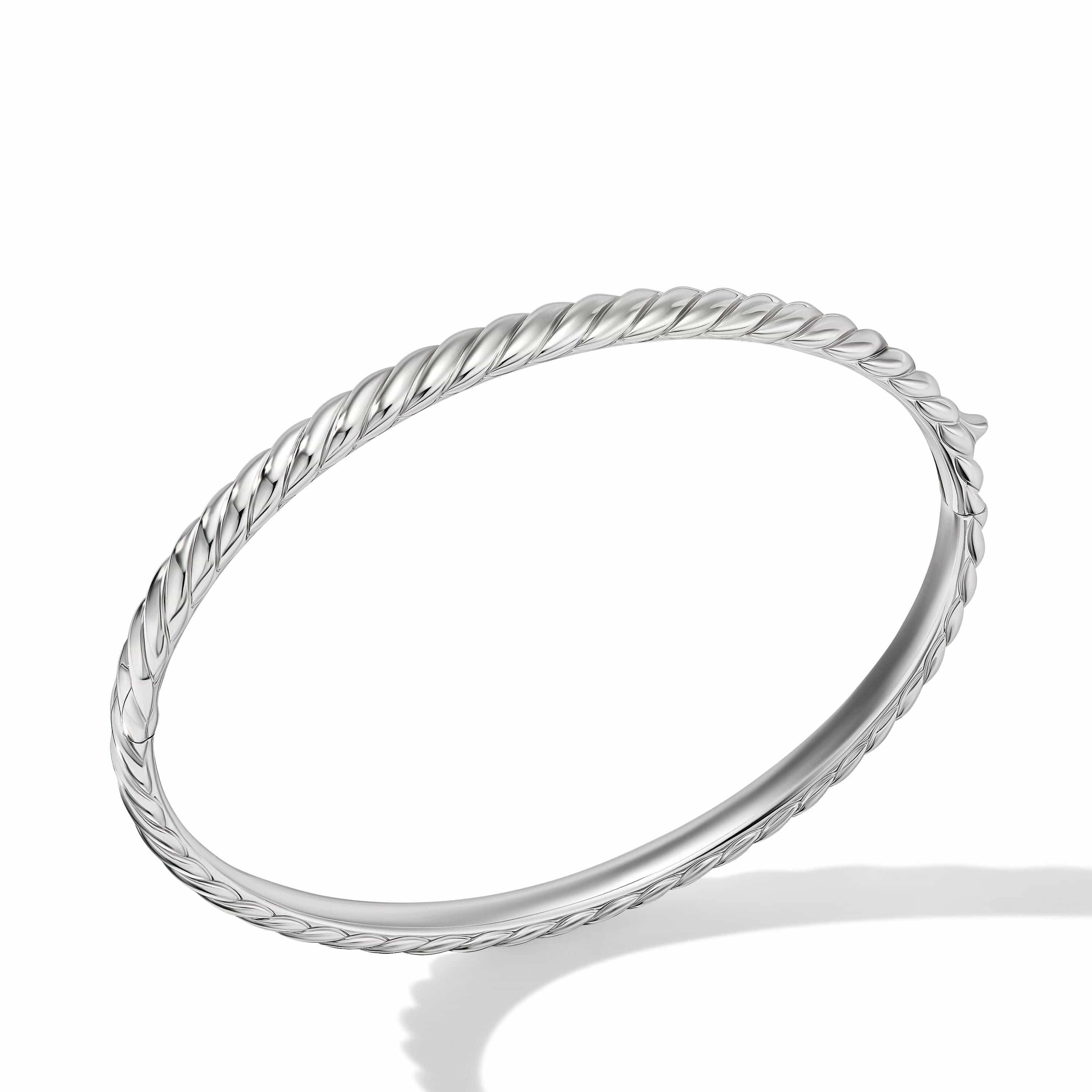 Sculpted Cable Bangle Bracelet in 18K White Gold, 4.6mm - Image 2