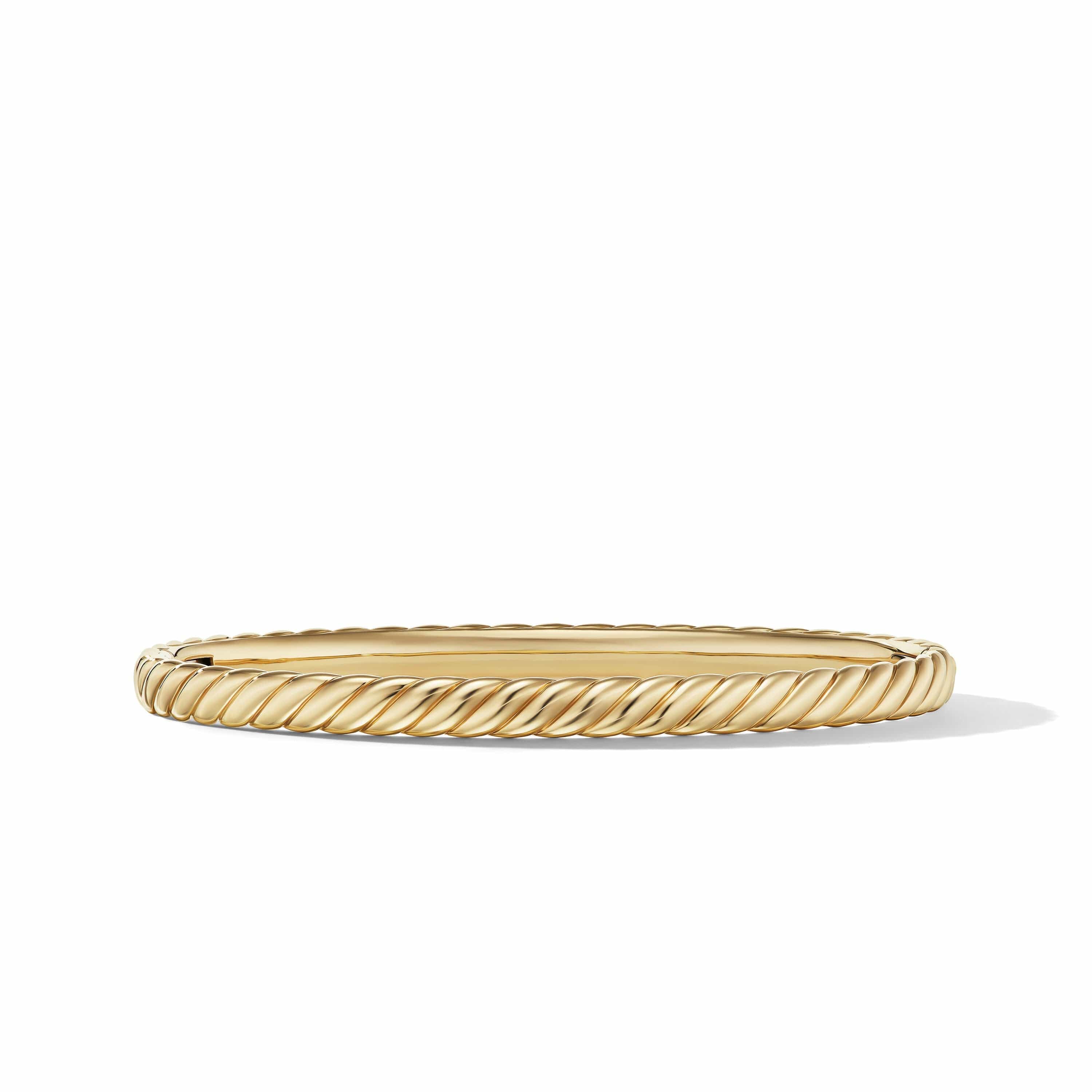 Sculpted Cable Bangle Bracelet in 18K Yellow Gold, 4.6mm