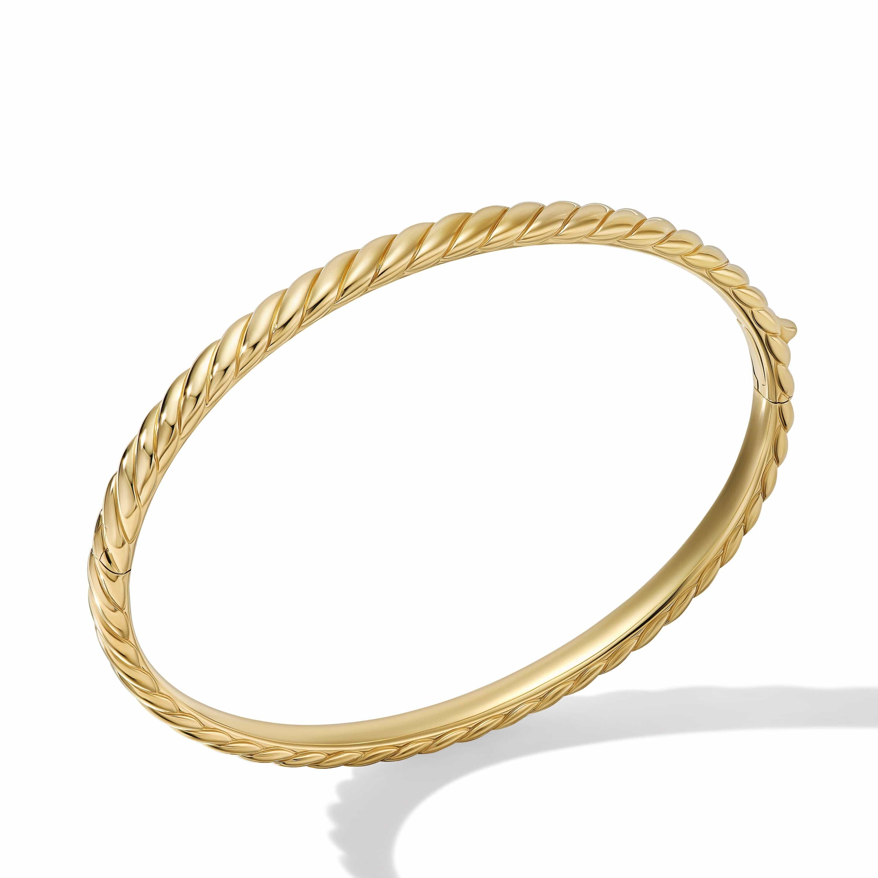 Sculpted Cable Bangle Bracelet in 18K Yellow Gold, 4.6mm - Image 2