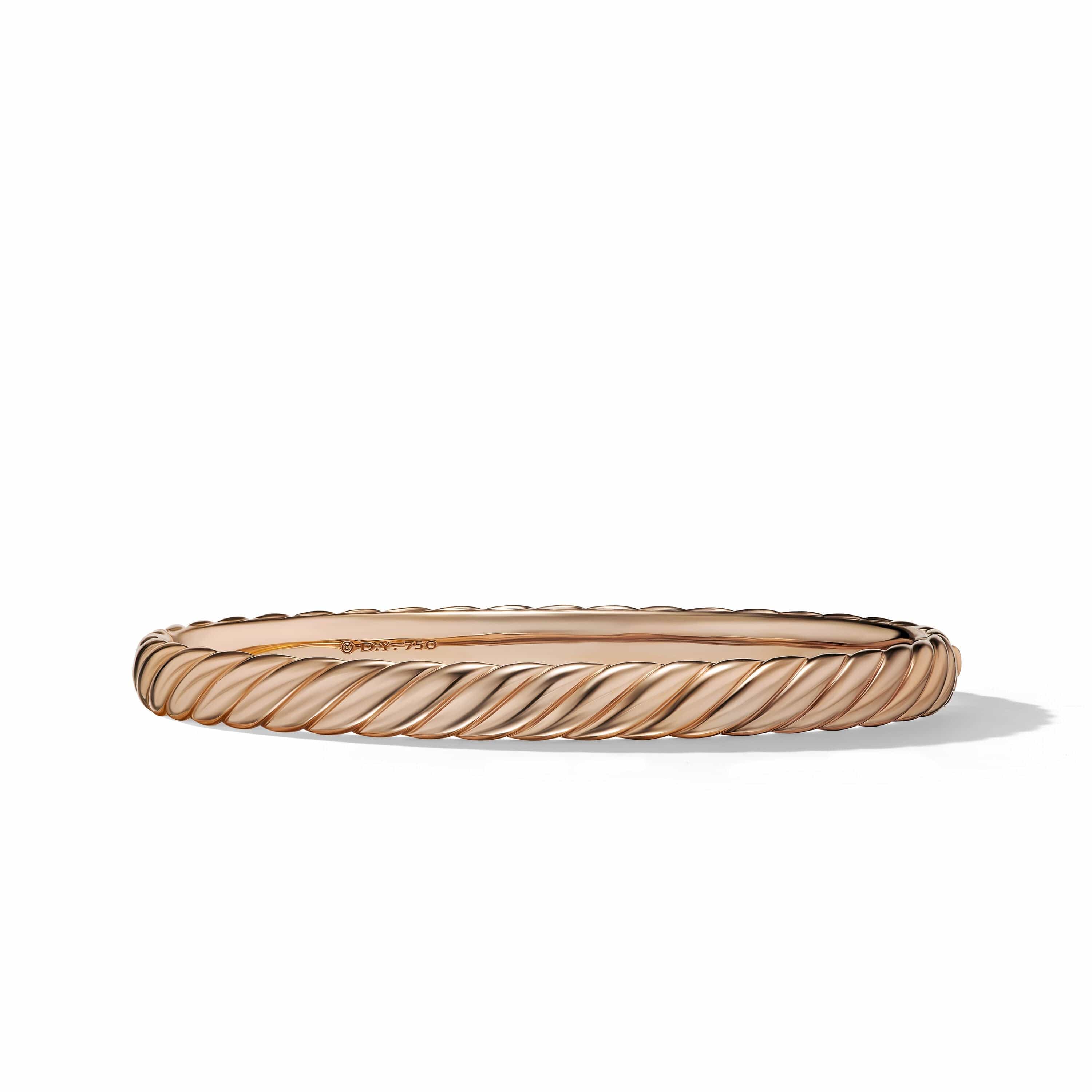 Sculpted Cable Bangle Bracelet in 18K Rose Gold, 6.2mm