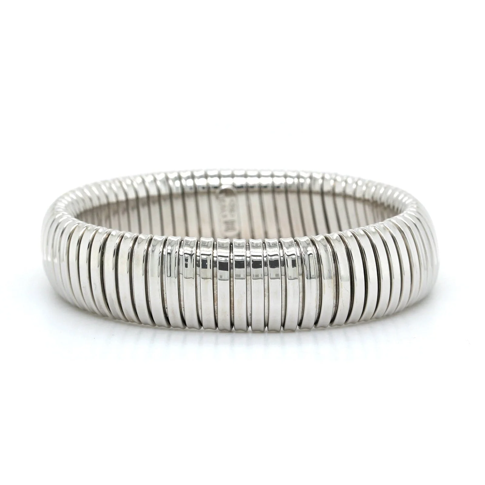 18K White Gold Tubogas Grooved Bracelet