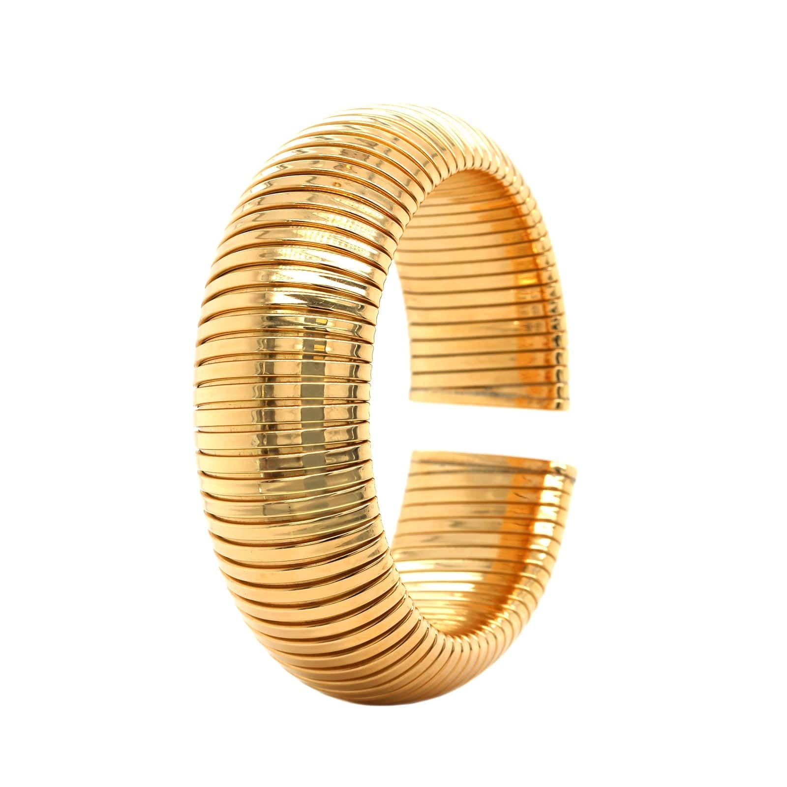 18K Yellow Gold Tubogas Grooved Cuff Bracelet - Image 2