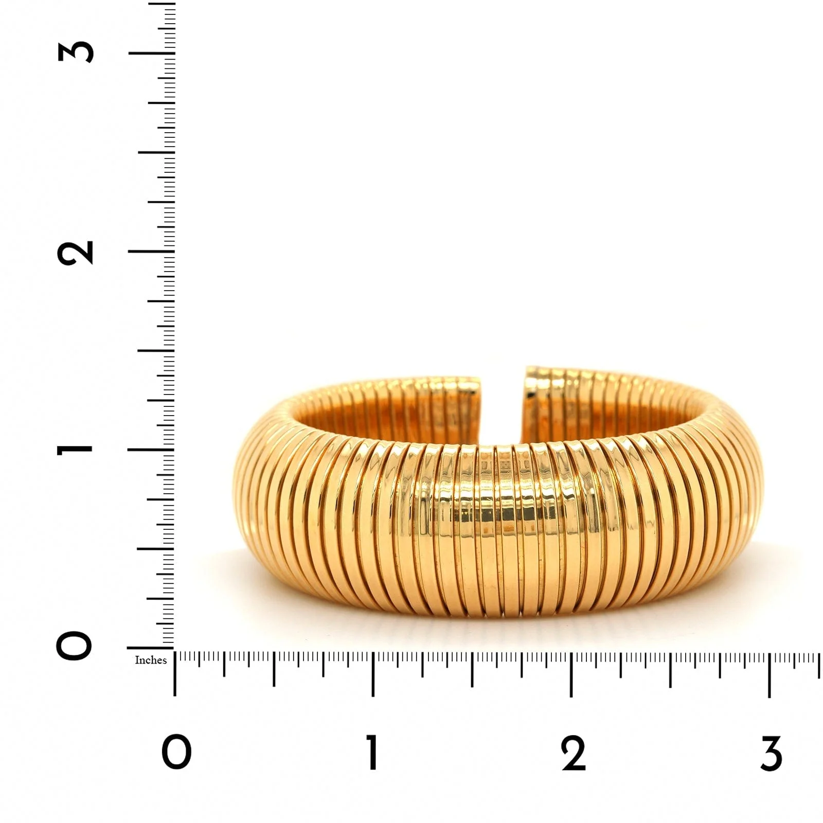 18K Yellow Gold Tubogas Grooved Cuff Bracelet - Image 3