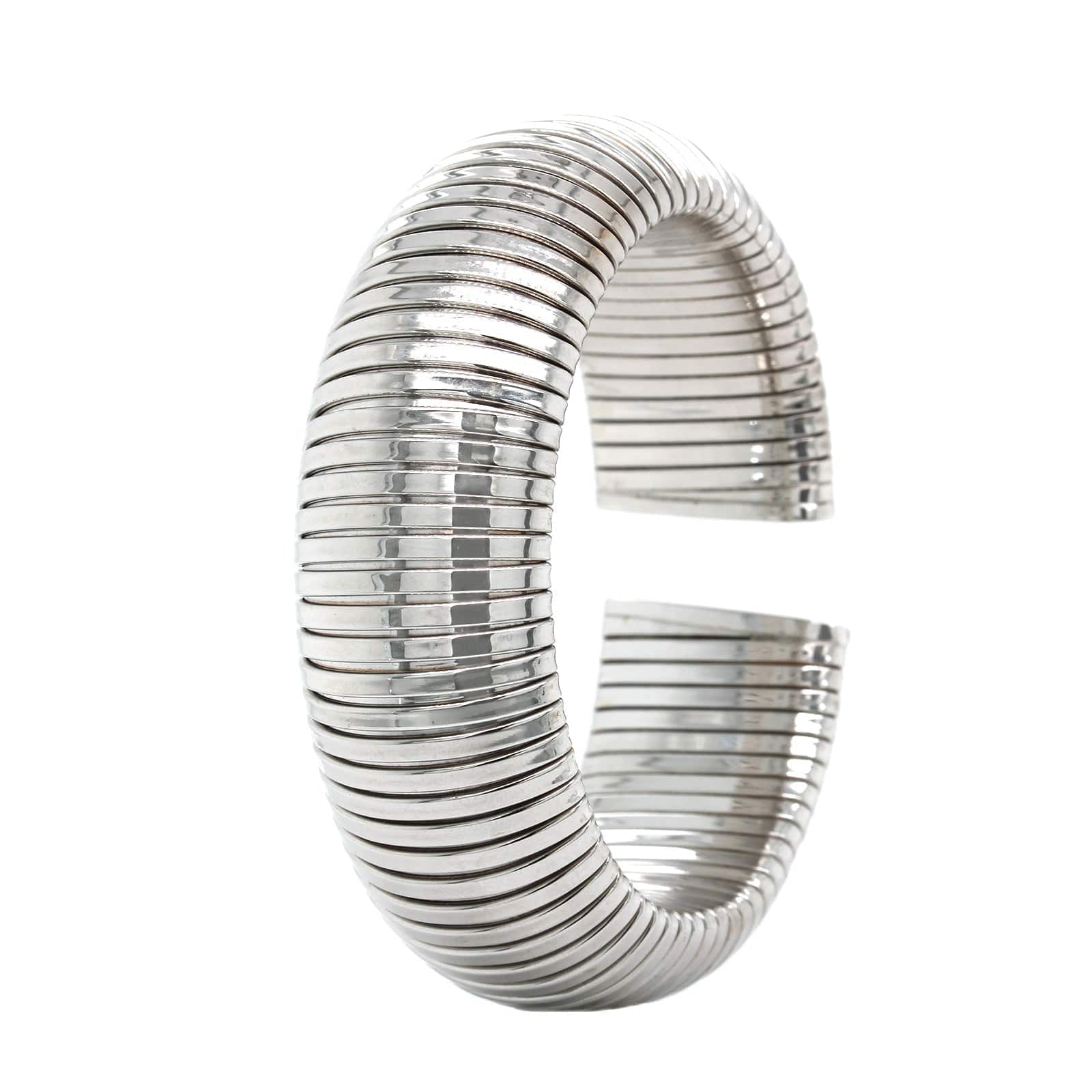 18K White Gold Tubogas Grooved Cuff Bracelet - Image 2