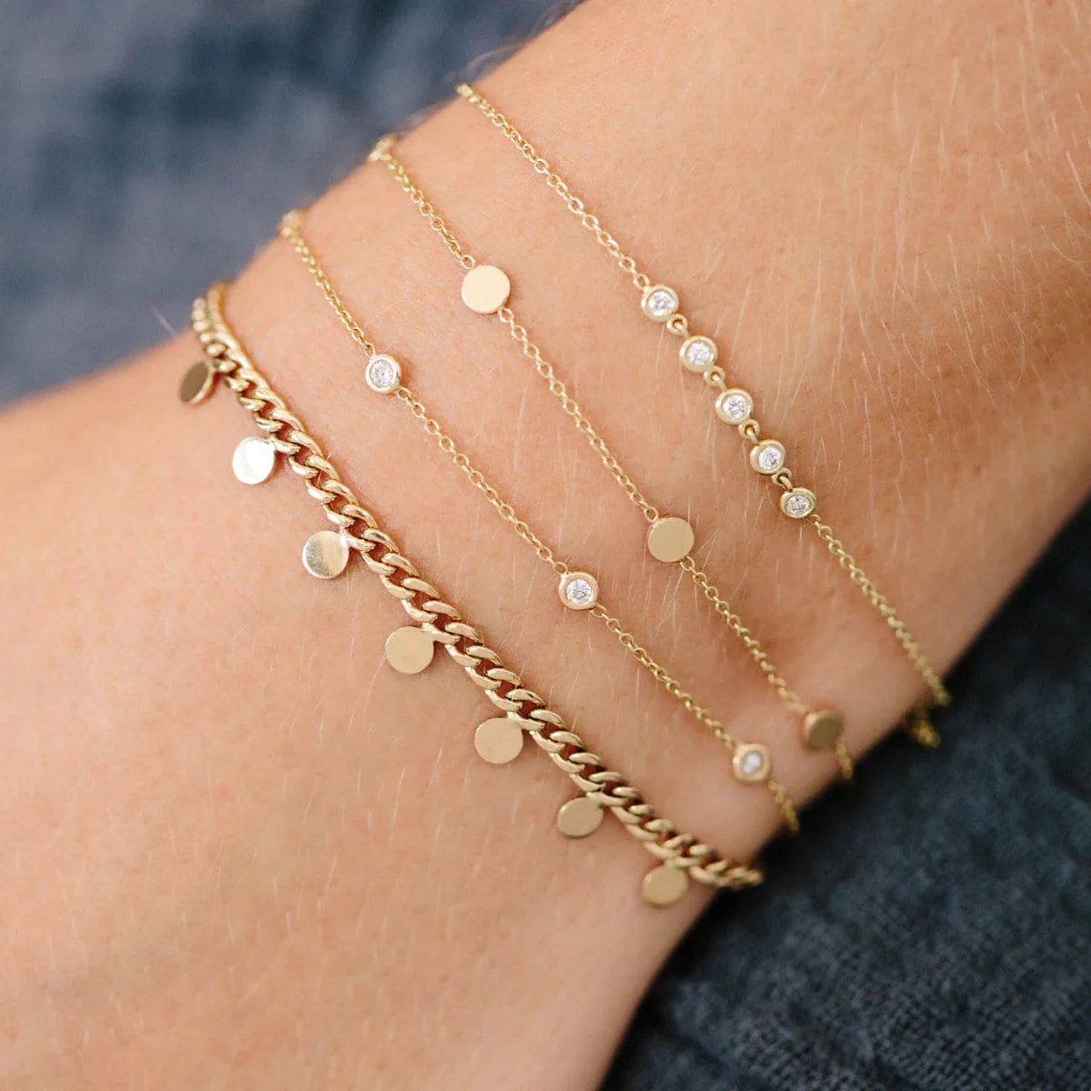 14K Yellow Gold Hanging Disc Bracelet - Image 2
