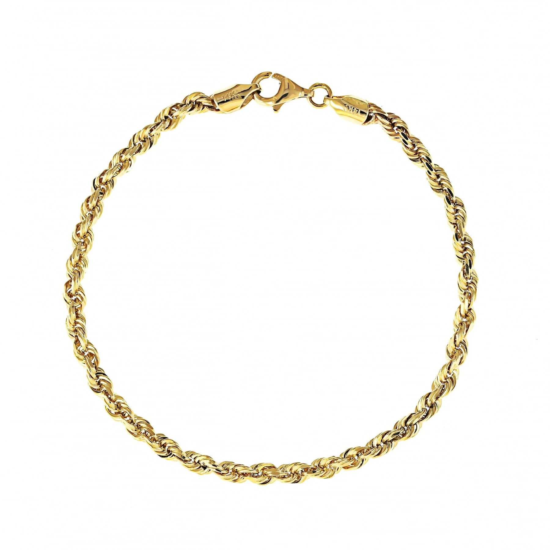14K Yellow Gold Solid Rope Chain Bracelet