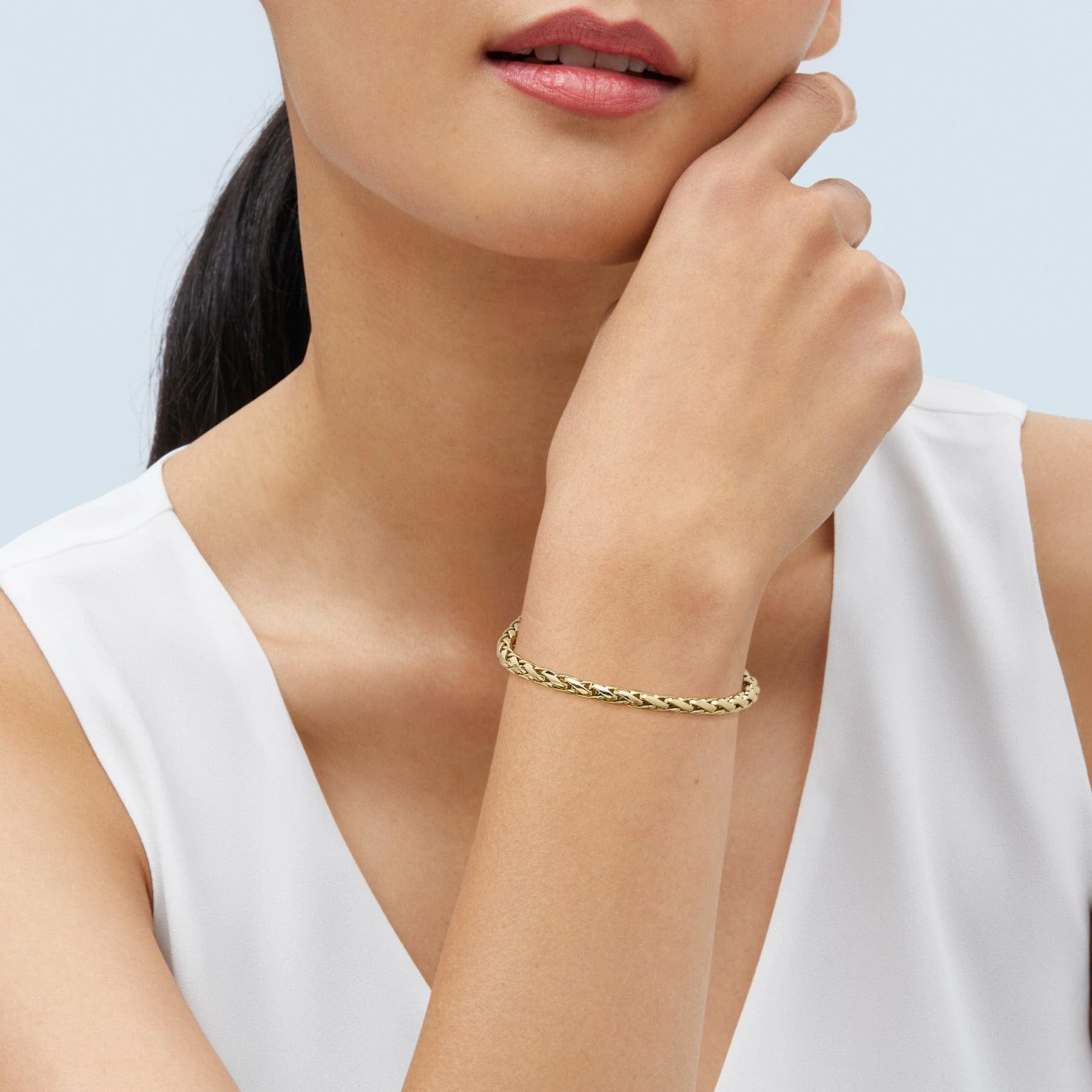 14K Yellow Gold Weave Chain Bracelet - Image 2