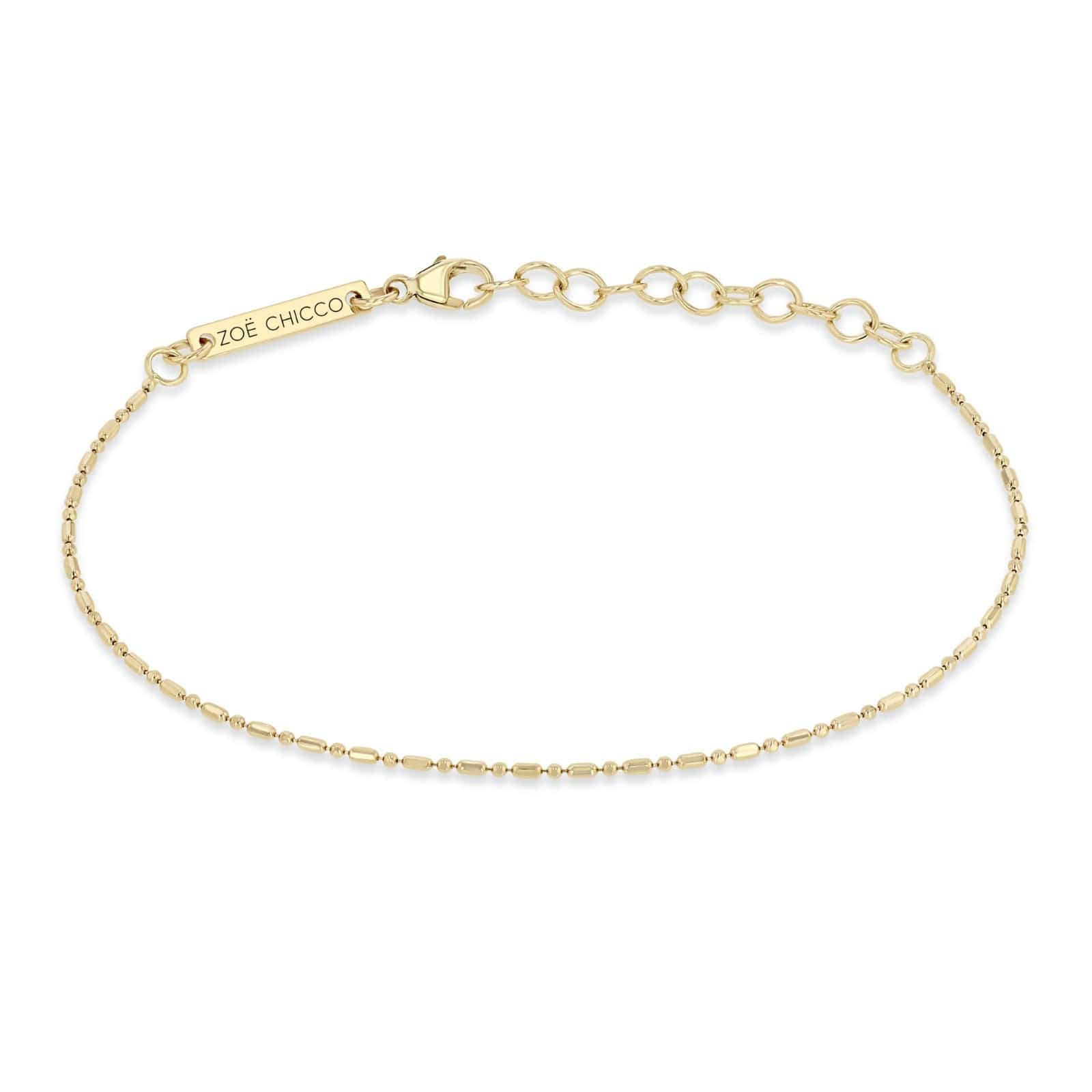 Zoe Chicco 14K Yellow Gold Single Strand Diamond Cut Tube and Bead Bracelet