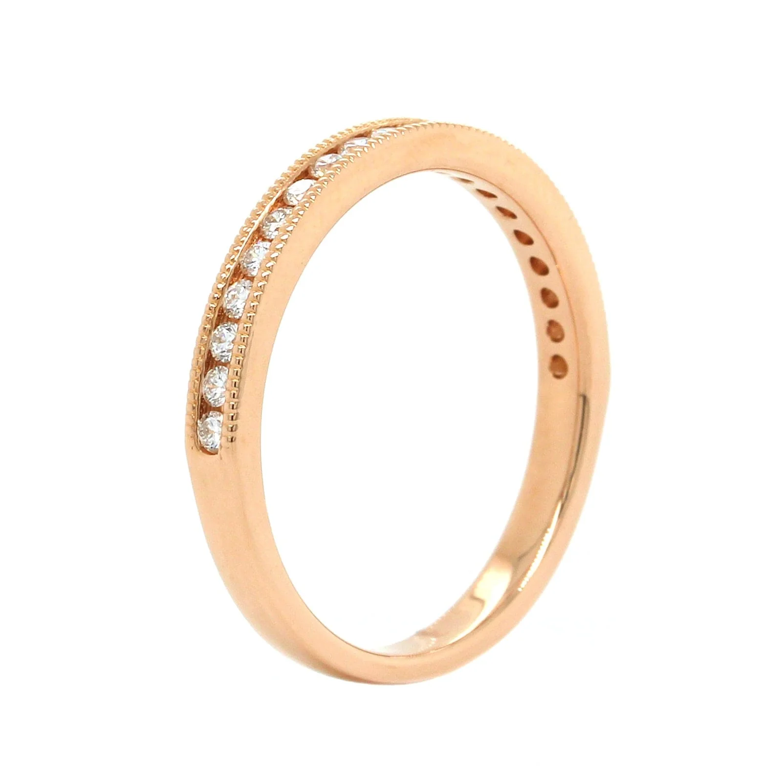 18K Rose Gold Channel Set Diamond Milgrain Band - Image 2