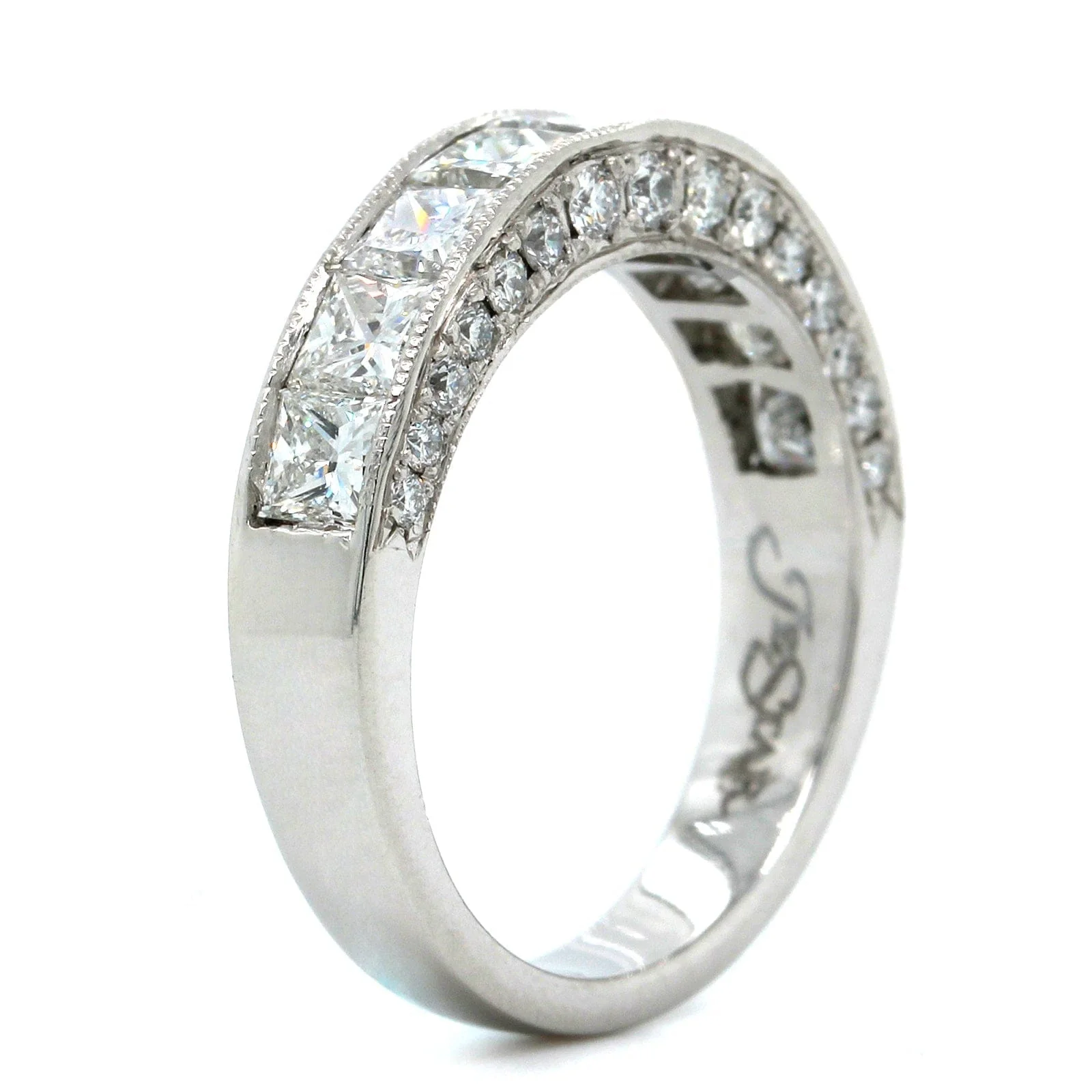 Platinum Channel Set Princess Cut Diamond Band - Image 2